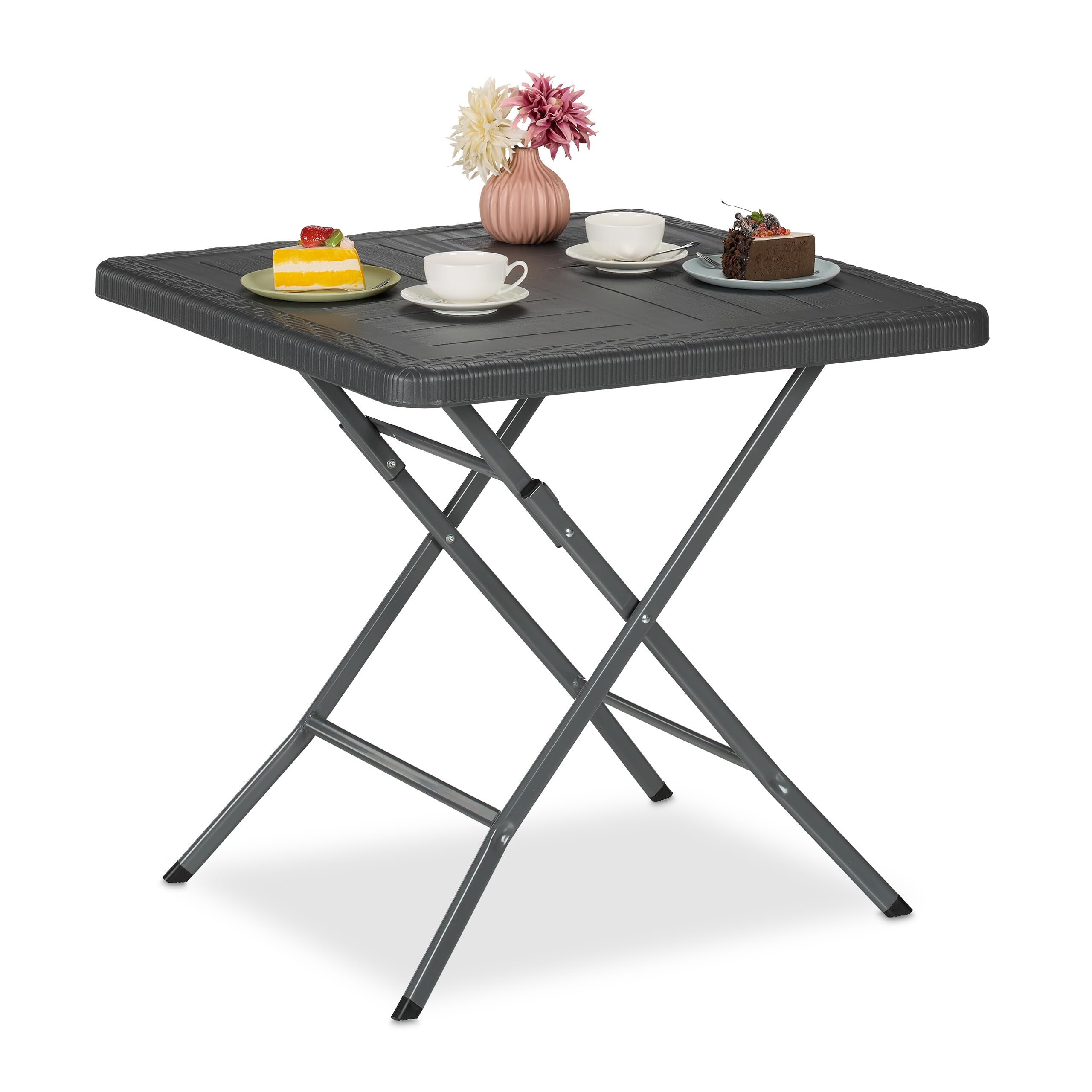 Table de jardin pliante en plastique résistant et pieds en métal gris stable