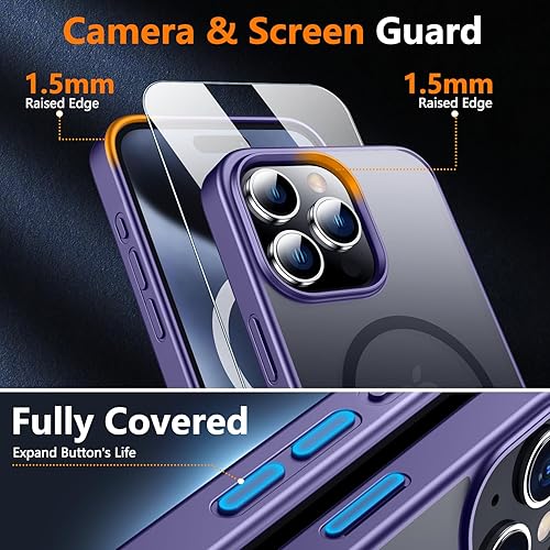 Miniatura 5 de SPIDERCASE Funda magnética para iPhone 15 Pro, protección contra caídas de grado militar de 10 pies, 2 protectores de pantalla de vidrio templado y