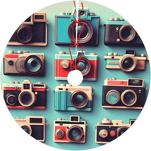 Miniatura 2 de Retro Cool Camera Collection Print Plush Christmas Tree Skirt - Soft Tree Base Cover for Holiday Use Parties Christmas Decor