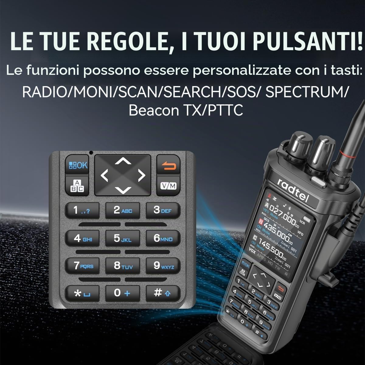 Radio amatoriale Radtel RT-950 PRO, GPS/APRS, walkie-talkie da 10 W, radio portatile a lungo raggio, AM/FM/CB/SW, Bluetooth (con antenna*2, cavo di programmazione)