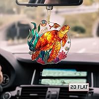 Vista 3 de Adorno Colgante Plano 2D de Vidrio Manchado Falso de Tortuga de Acrílico, Adorno de Tortuga Marina, Adornos de Tortuga para Árbol de Navidad, Regalo