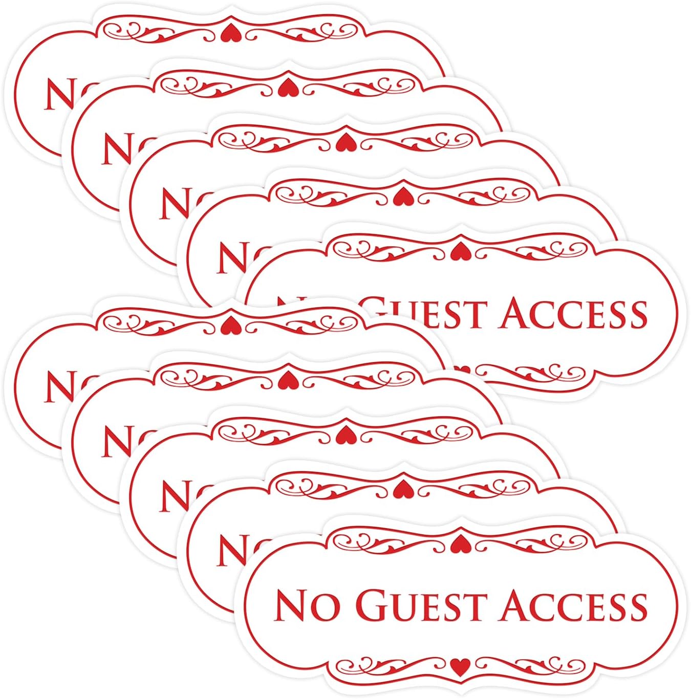 All Quality Designer No Guest Access Wall or Door Sign - White/Red - Small (10 Pack)