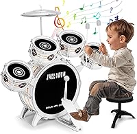 Oonewiser Kids Drum Set for Toddlers 1-5 Years - 5 Drums, Cymbal, Sticks & Stool - Musical Percussion Toy for Early Talent Development