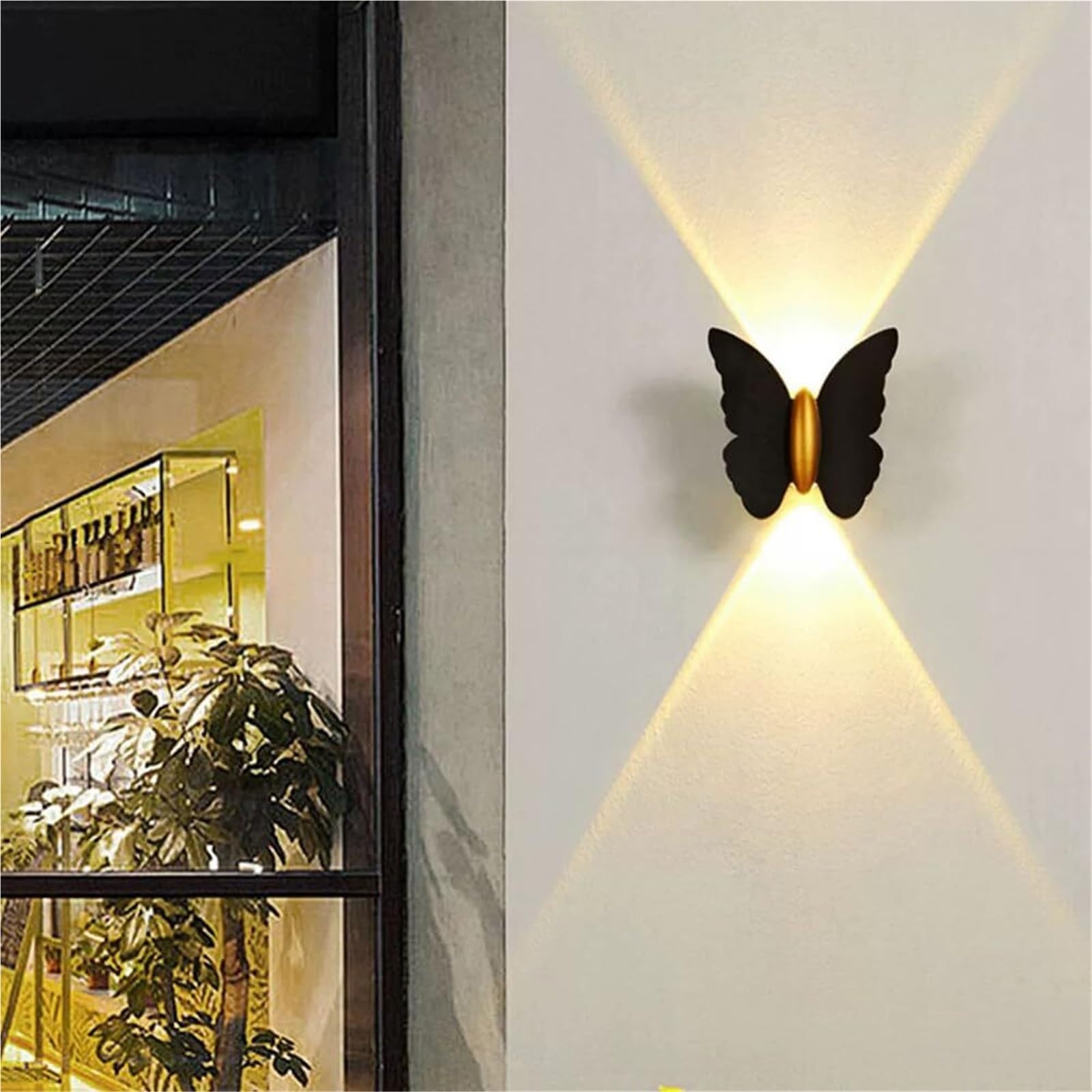 Applique Murale extérieure Papillon LED 10W en métal, étanche IP65, éclairage vers Le Haut et vers Le Bas, idéale pour terrasse, Jardin, Balcon ou Couloir.