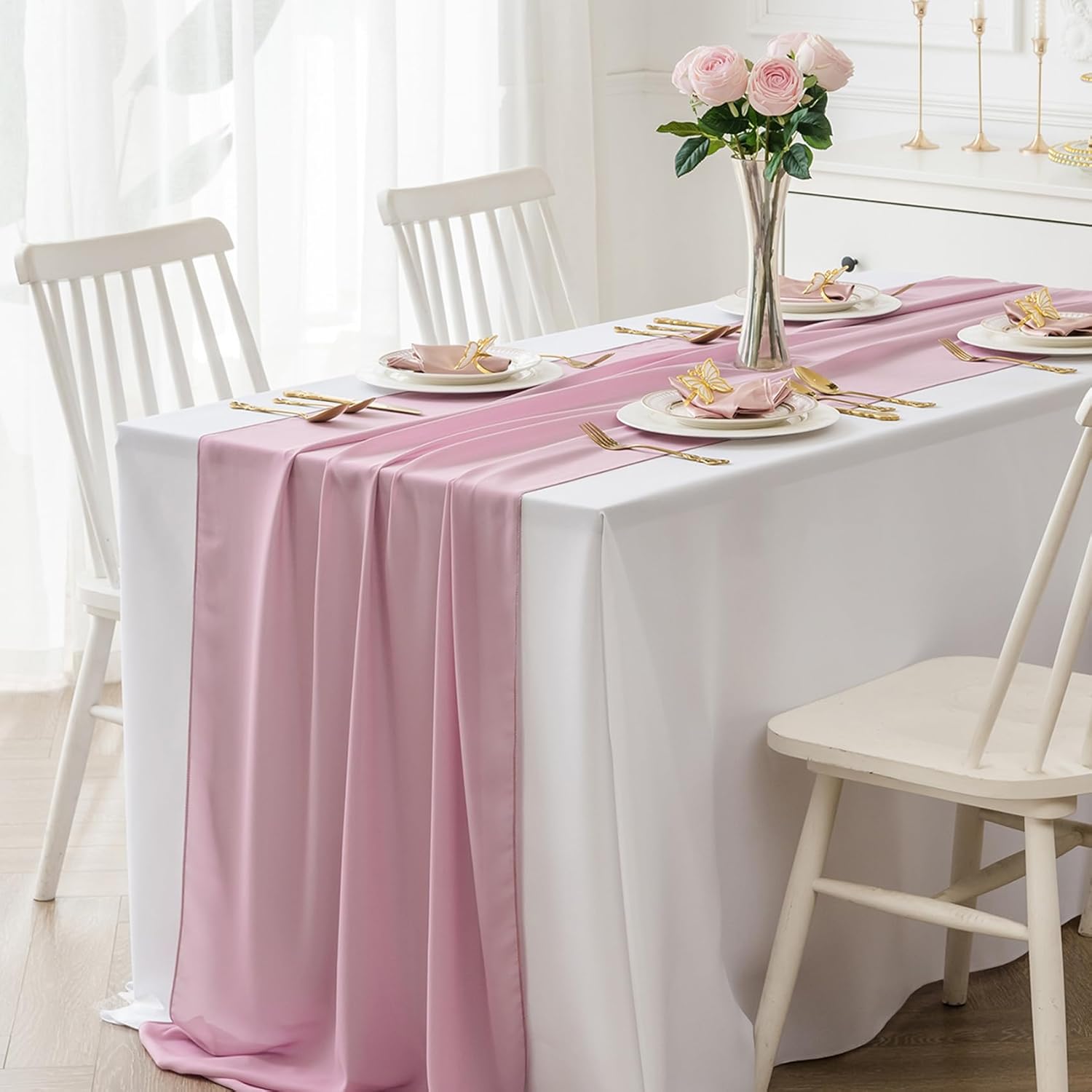 12 Pack Chiffon Table Runner 14x108 Inch Long 9ft Sheer Table Runners for Party Romantic Wedding Bridal Shower Fall Decorations-Red