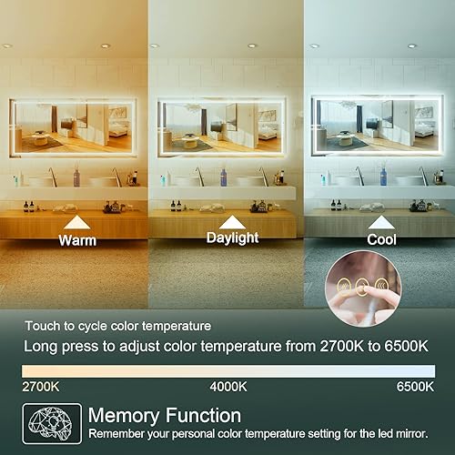 Miniatura 3 de Espejo de baño LED, 60 x 28 pulgadas con luces delanteras y retroiluminadas, espejo de tocador iluminado frontal, antiniebla, montaje en pared,