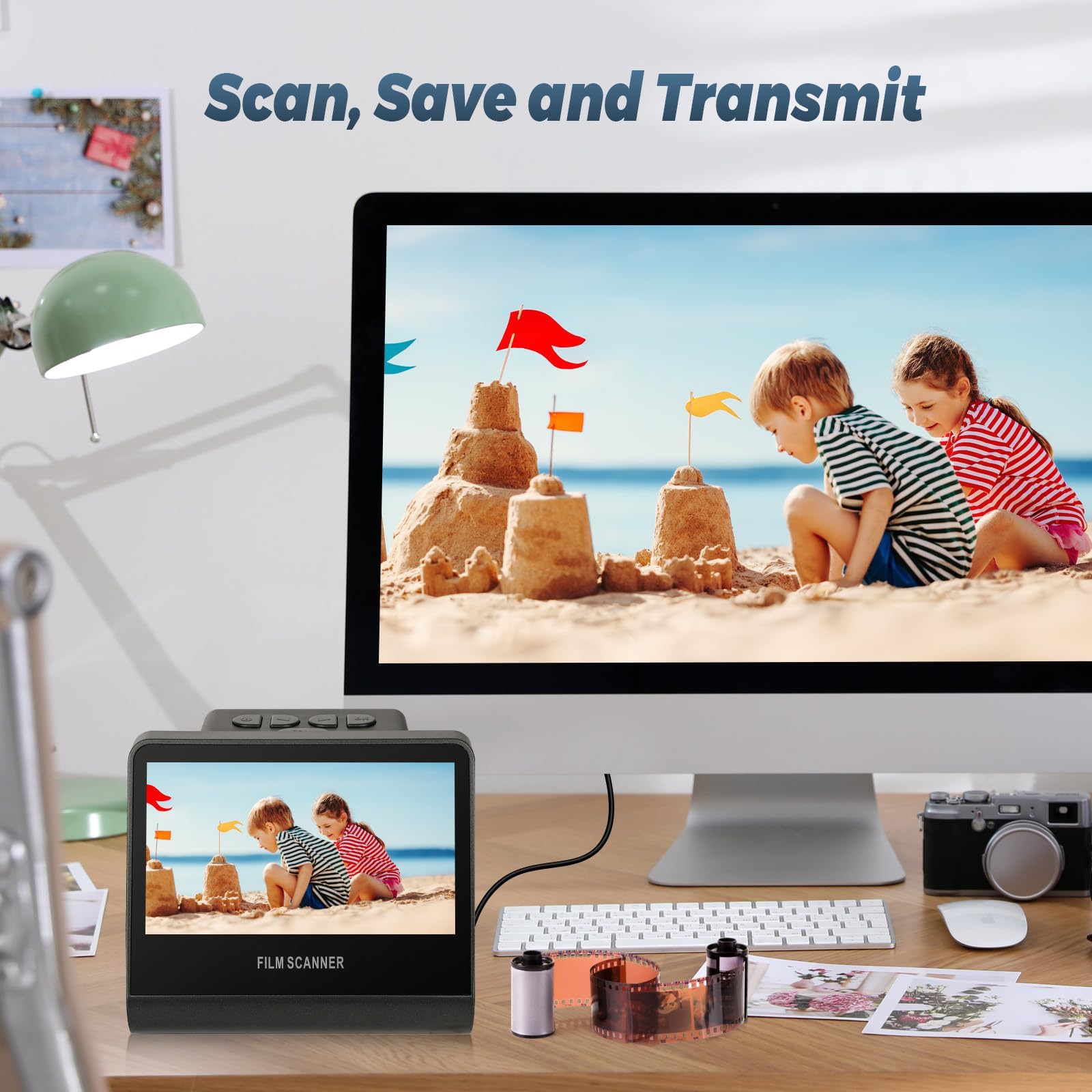 Scanner de film et de diapositives de 22 MP avec écran LCD de 5 pouces, scanner de film numérique tout-en-un, mémoire de 16 Go intégrée, convertit les diapositives négatives en noir et W/135/110/126