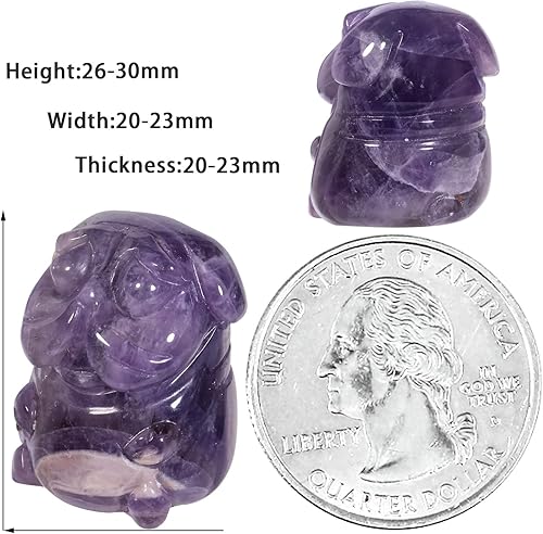Miniatura 3 de mookaitedecor Juego de 2 figuras de cachorro de cristal de amatista talladas a mano, escultura de estatua de animales tallados, piedra de bolsillo