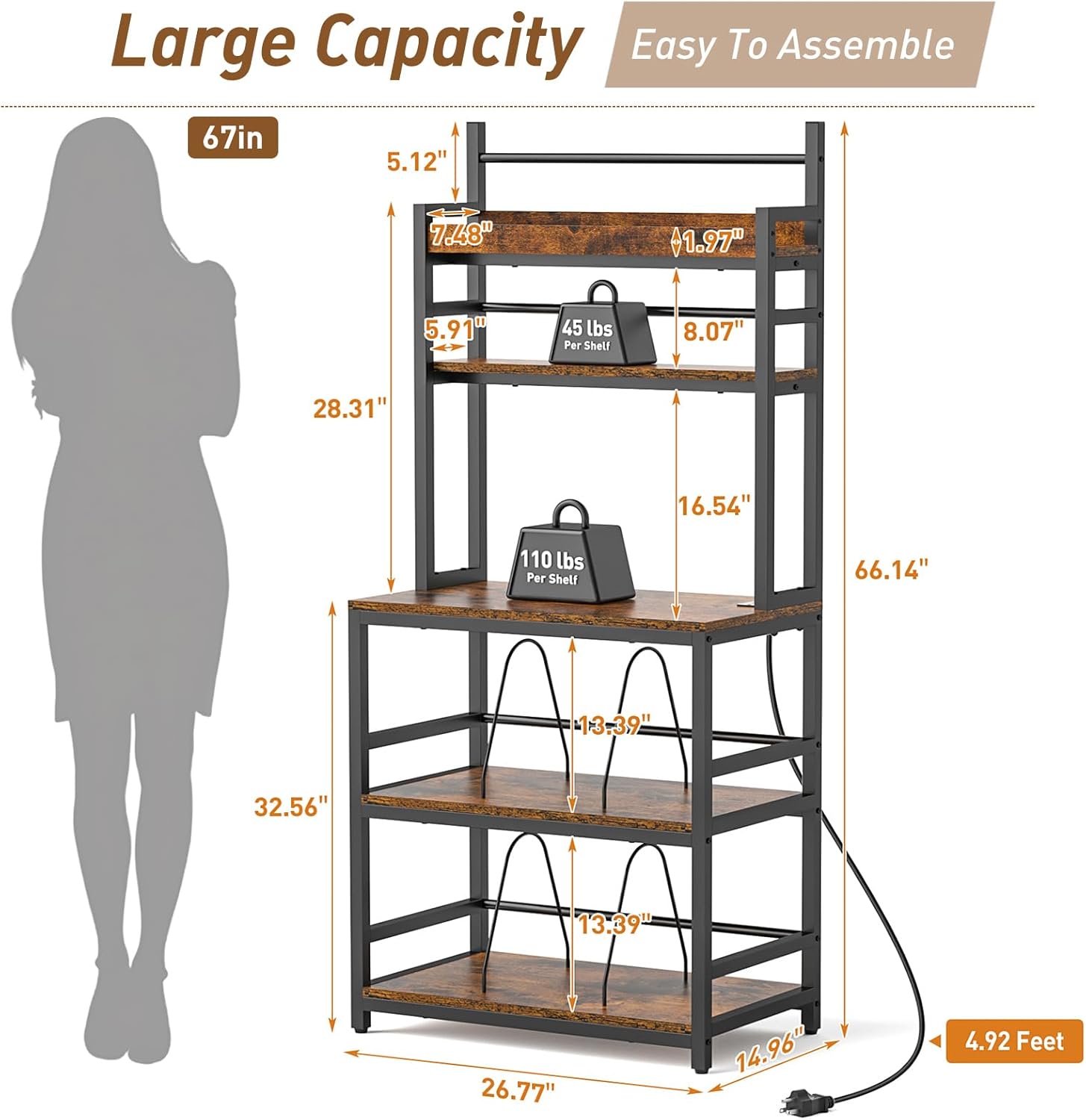 Large Record Player Stand with Vinyl Storage Shelf, 5-Tier Record Player Table Holds Up 500+ Albums, Turntable Stand with Charging Station & CD/DVD Rack, Vinyl Record Storage for Living Room, Bedroom