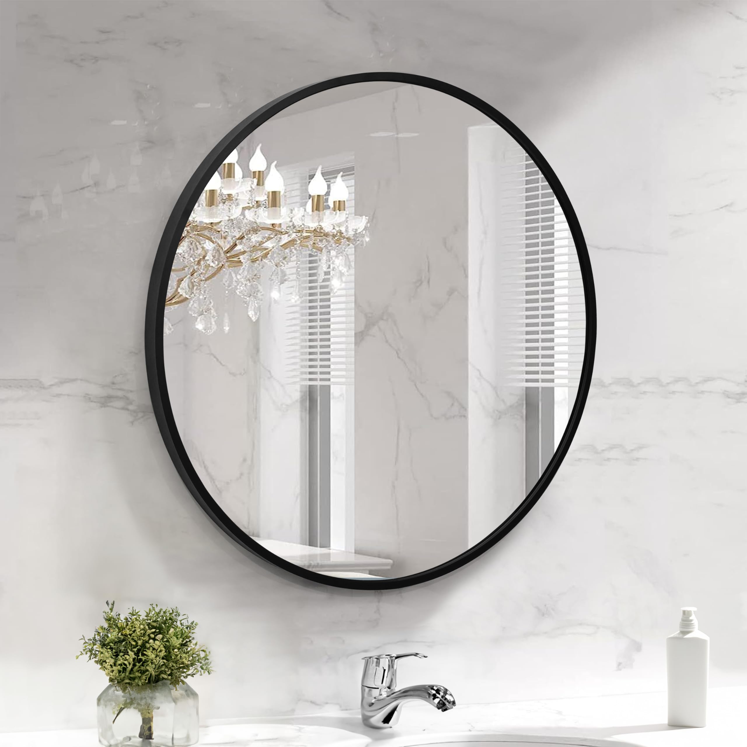 Sponsored Ad - ABOUT SPACE 4mm Heavy Glass HD Circle Round Mirror 20 Inch Shatter Proof and Explosion Film Proof Mirror for Wall-Classic Matt Black Finish Aluminum Frame for Bathroom,Bedroom, Vanity, Foyer(50x50cm)