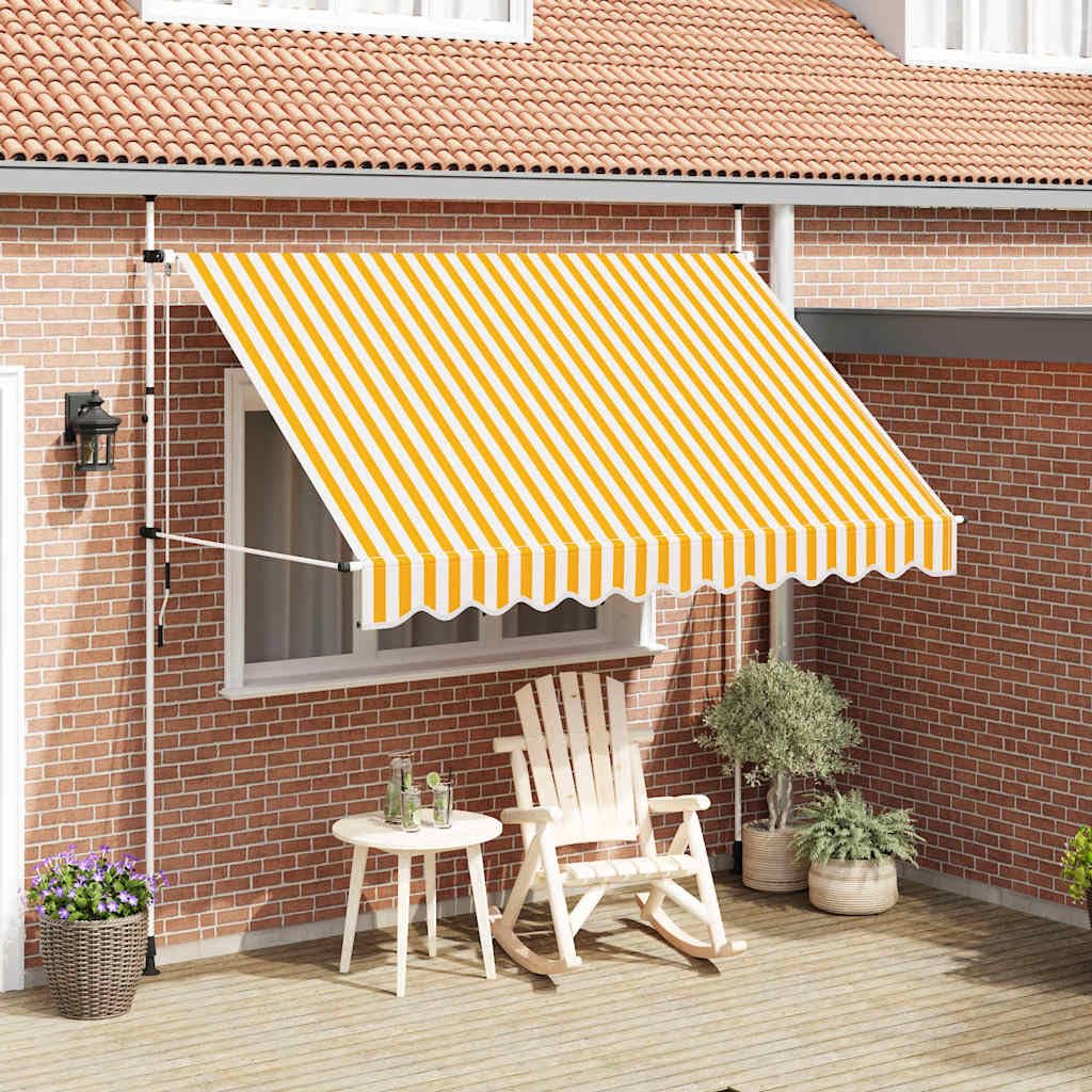 Tenda da sole retrattile, funzionamento manuale, 300 cm, arancione e bianco, a righe, in poliestere, con manovella, per balcone, giardino, terrazza, resistente alle intemperie, resistente ai