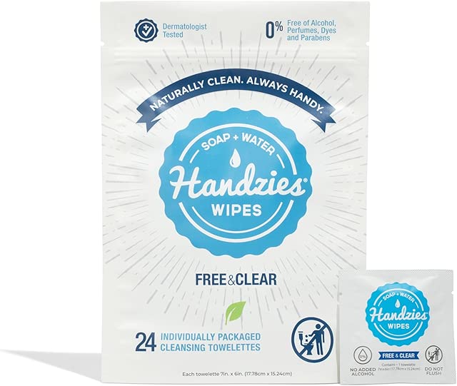 Natural Soap and Water Hand Wipes, Hypoallergenic, Free and Clear, Individually Packaged Singles (24)