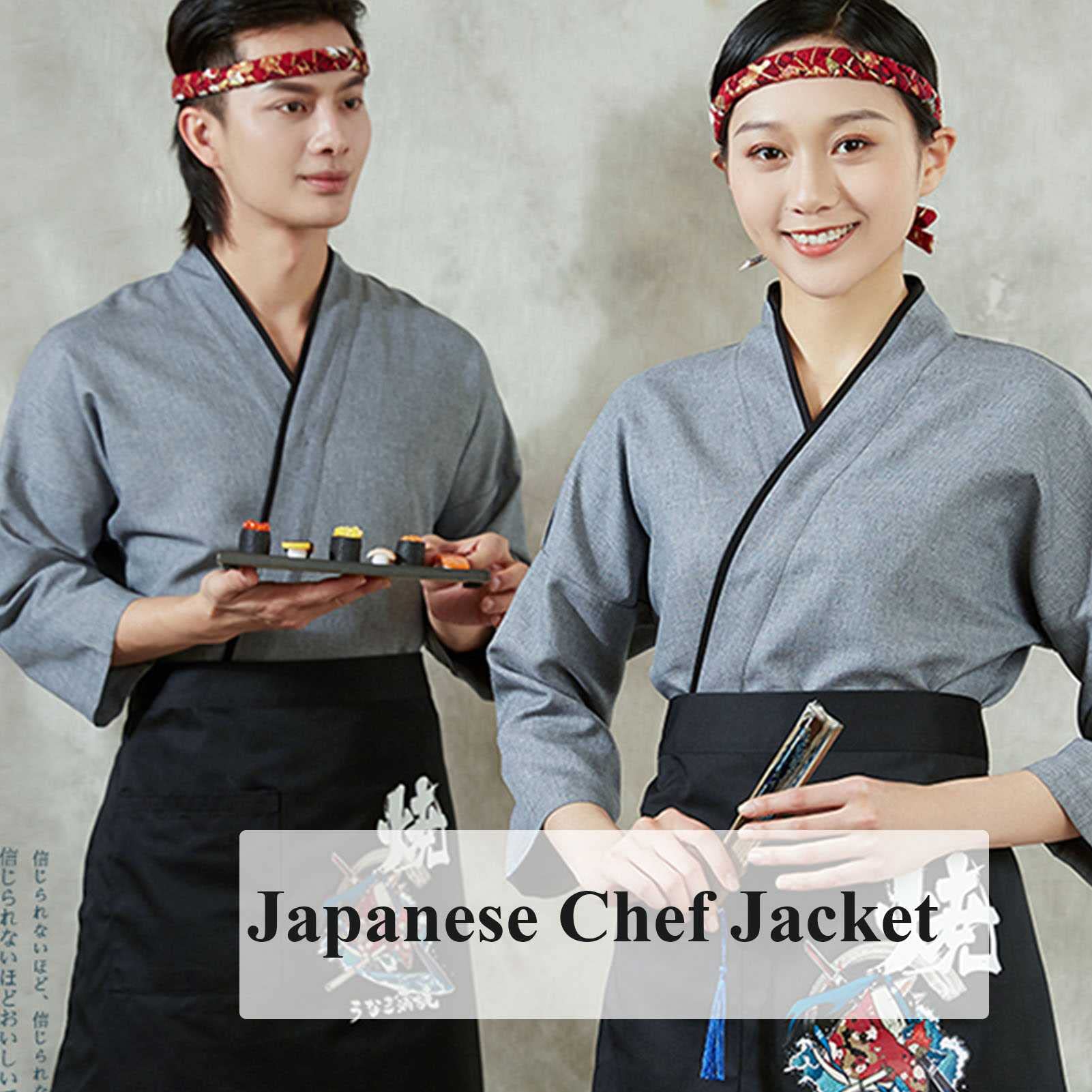 Chaqueta de Chef/Cocinero, Unisex Kimono Restaurante Ropa de Trabajo de Cocina, Repelente de Suciedad