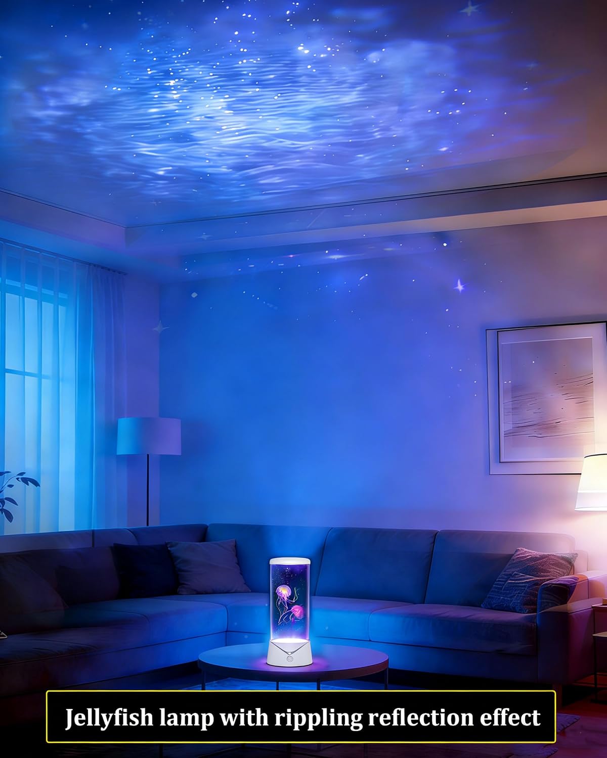 Jellyfish Lamp 9 Color Changing 2 Mode Portabe Jelly Fish Night Light LED Mood Lamp Home Decor for Room Office Night Light Liquid Motion Lamp Ideal Gift for Kids (White)