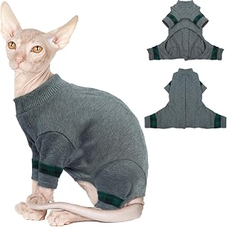 Yternal Sphynx Hairless Cats Sweater Shirt Kitten Soft Pullover Cute Cat Pajamas Jumpsuit Cotton Apparel Pet Winter Turtleneck for Cats LightGrey 2XL