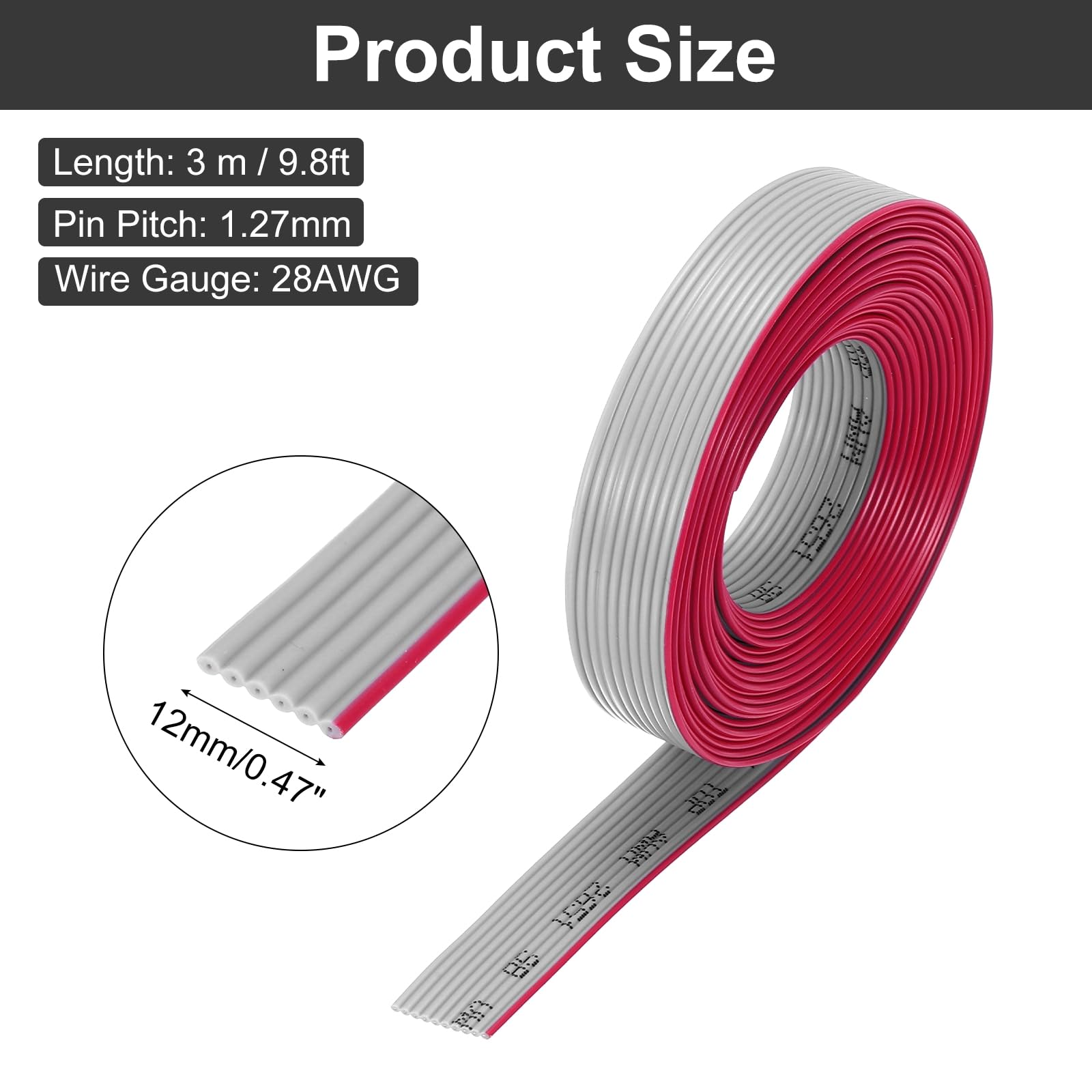 QUARKZMAN Cavo a Nastro Piatto IDC da 28AWG Lunghezza 3 m/9.8ft Passo 1.27mm 10 Pin Grigio per Collegamento JTAG/ISP