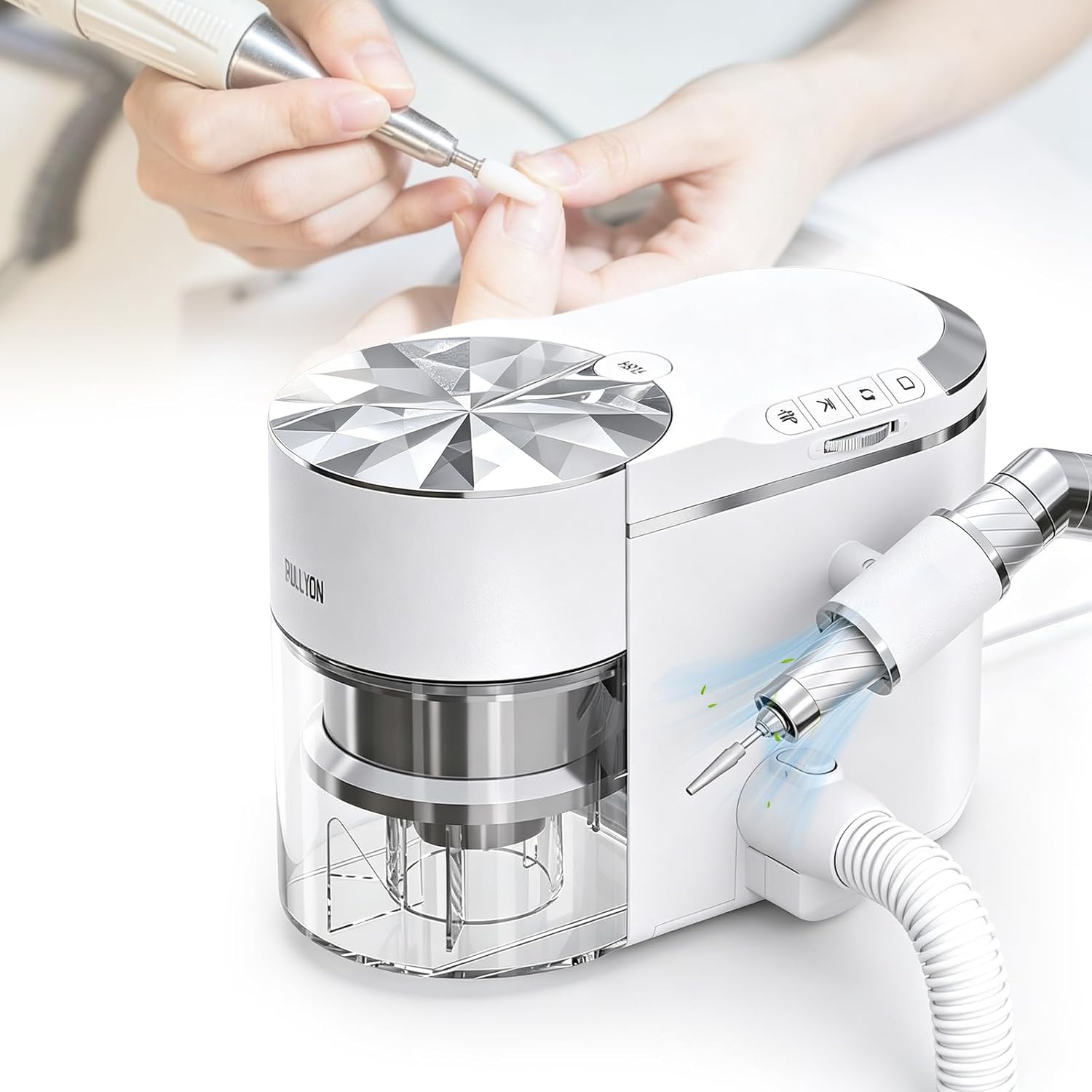 Electric Nail Drill and Vacuum Collector, 200W Brushless Motor, 30000 RPM | Ultra Quiet (≤68dB), Built‑in Suction with Extension Hose, Adjustable Angle – Clean and Efficient Manicure Tool
