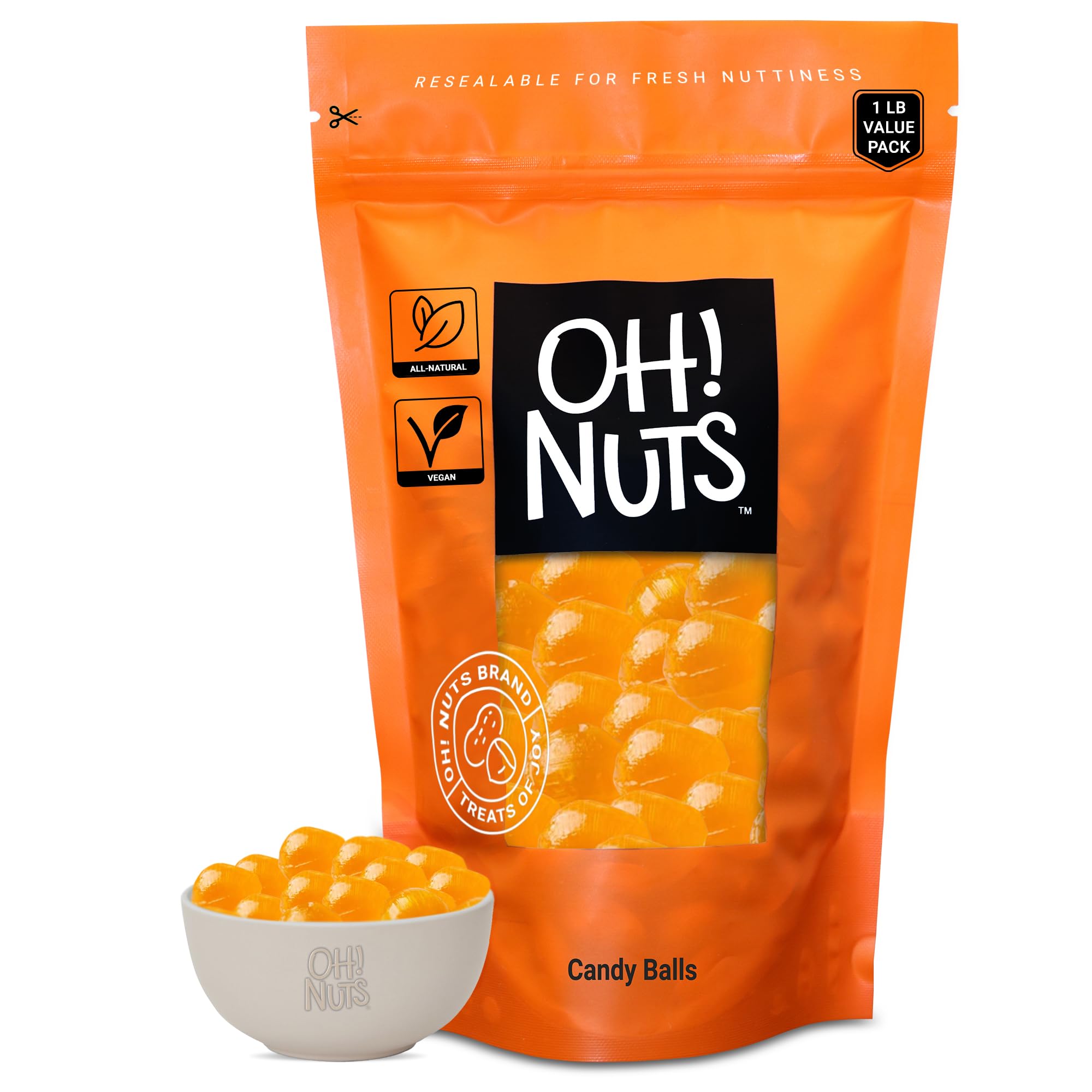 Oh! Nuts Candy Balls - 1 LB Bulk Bag - Old Fashioned Hard Candy, Mixed Fruit Sweet Confectionery - Individually Wrapped for Party, Baby Shower, Birthday for Kids & Adults (Mango)