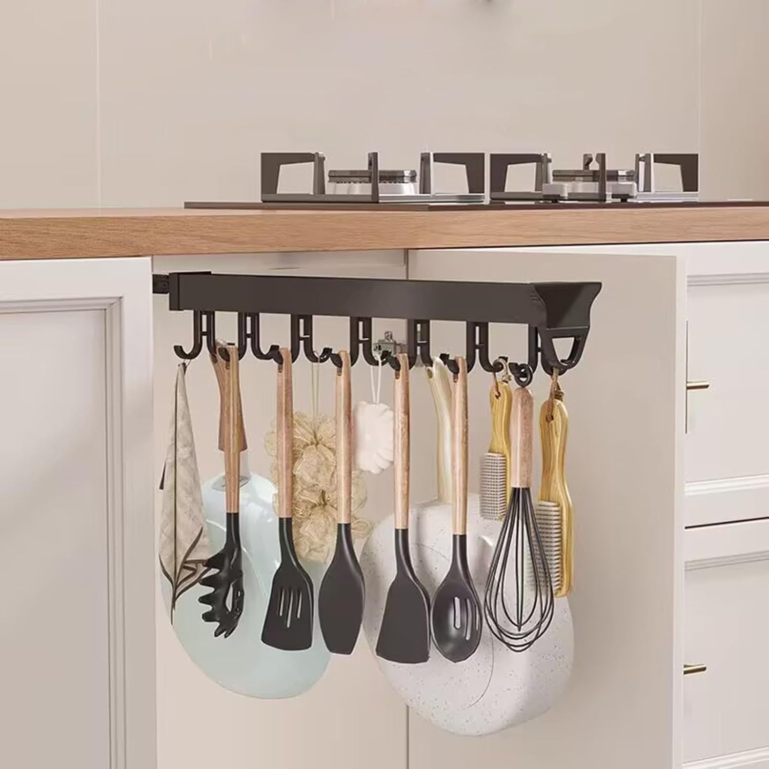 Pull Out Mop And Broom Holder, Closet Pull Out Storage Organizer, Laundry Room Organization And Storage, Garage Organization Hooks, Garden Tool Organizer For Home Kitchen Garden(12.20in-10 hook)