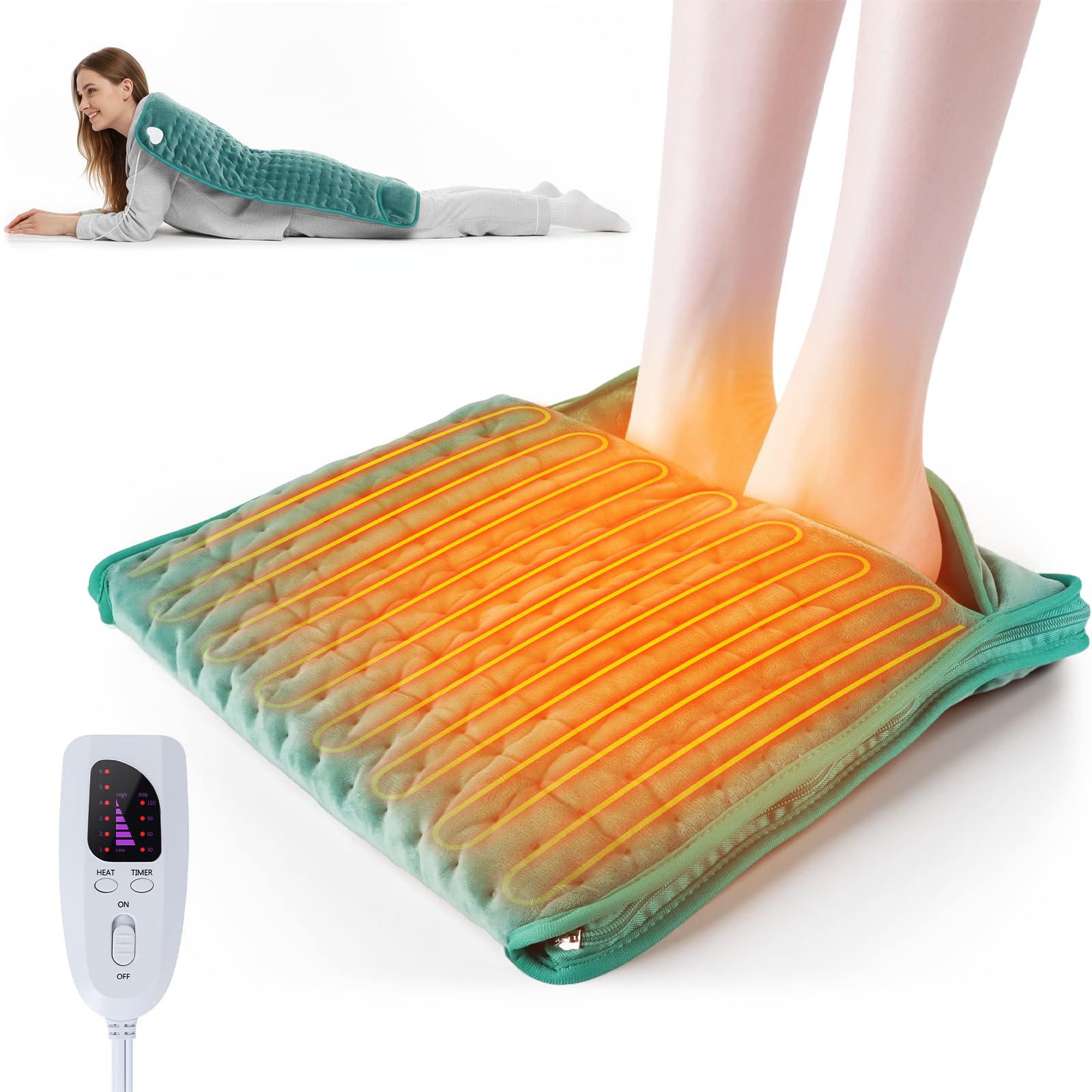 Olycism Fußwärmer Elektrisch mit Reißverschluss 40 * 40cm – Klappt Sich zu Einer 40 * 80cm Decke Auf, 24-Gang-Modi Elektrische Fußwärmer Pads, Fusswärmer Geeignet Für Männer und Frauen