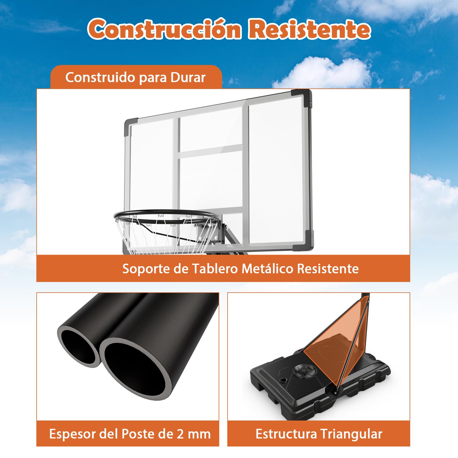 GOPLUS Canasta de Baloncesto Portátil con Altura Ajustable en 10 Niveles