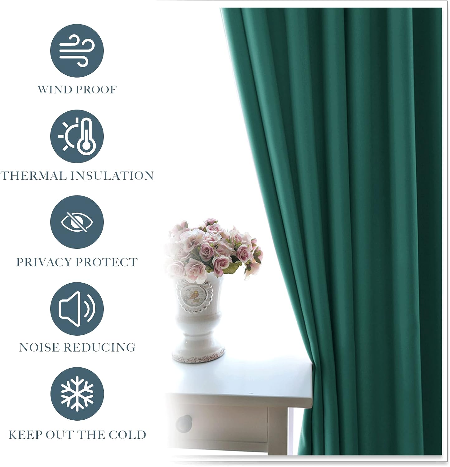 PONY DANCE Blackout Curtain Panels - Window Drapes Light Block Decorative Draperies Thermal Insulated Energy Saving for Home, 42 x 72 Inches, Hunter Green, 2 Pieces