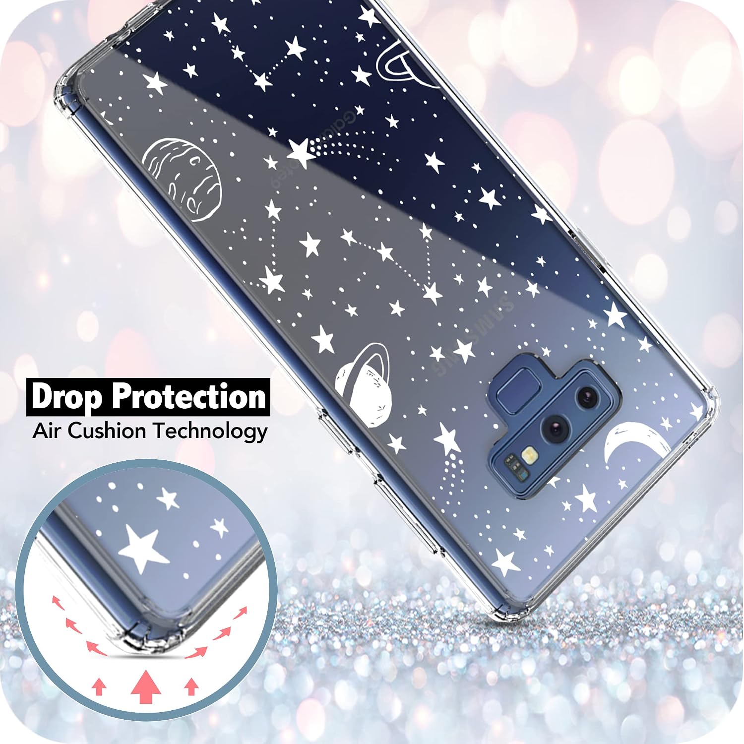 RANZ Galaxy Note 9 Case, Anti-Scratch Shockproof Series Clear Hard PC+ TPU Bumper Protective Cover Case for Samsung Galaxy Note 9 - Universe