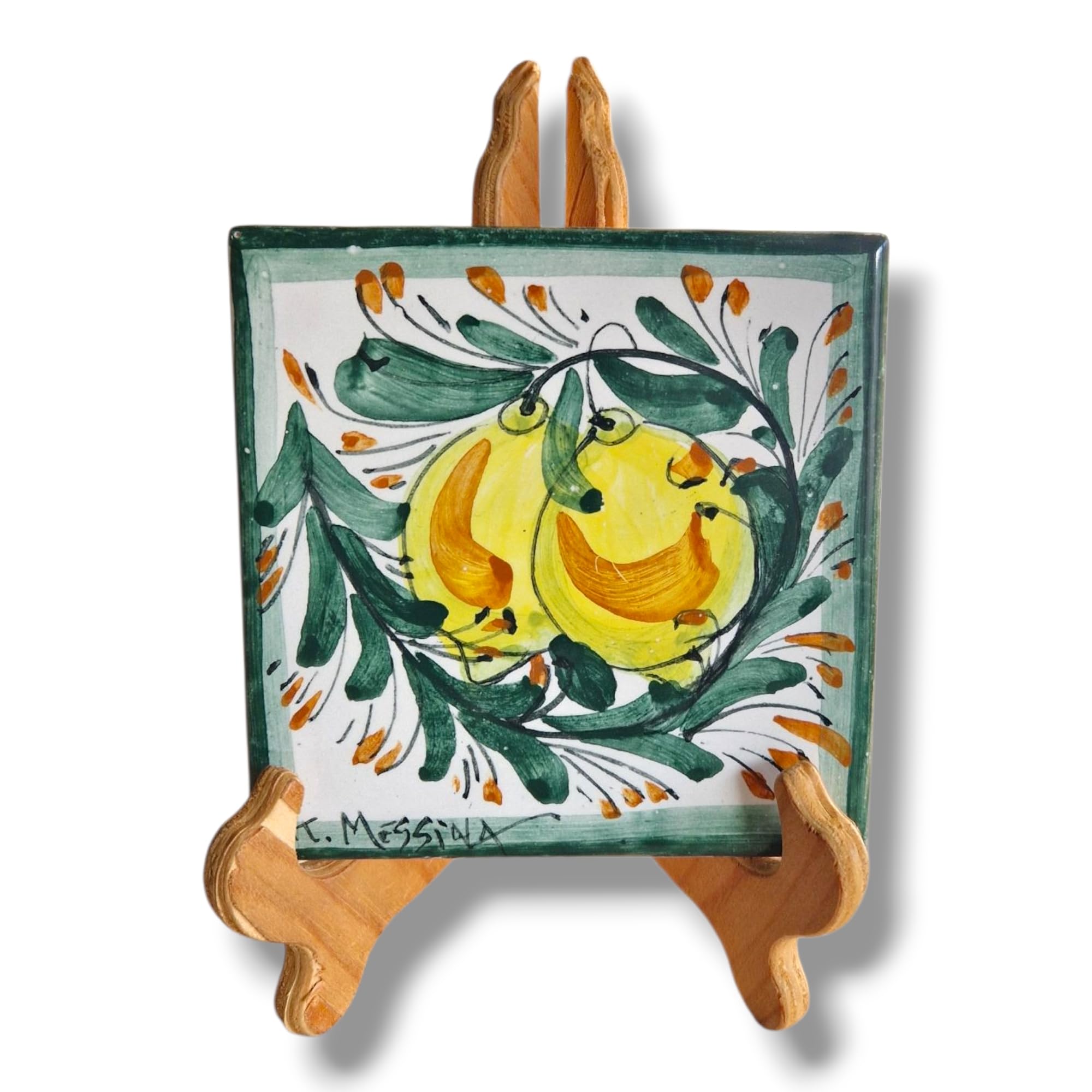 Le Ceramiche di Ketty Messina Mattonella 10 x 10 di Ceramica Siciliana Dipinta a Mano con Limoni Piastrella