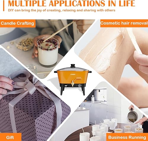 Miniatura 5 de VOISEN Derretidor de cera para hacer velas, olla de fusión de cera de velas de 8 cuartos con boquilla para base de jabón de cera de soja, derretidor