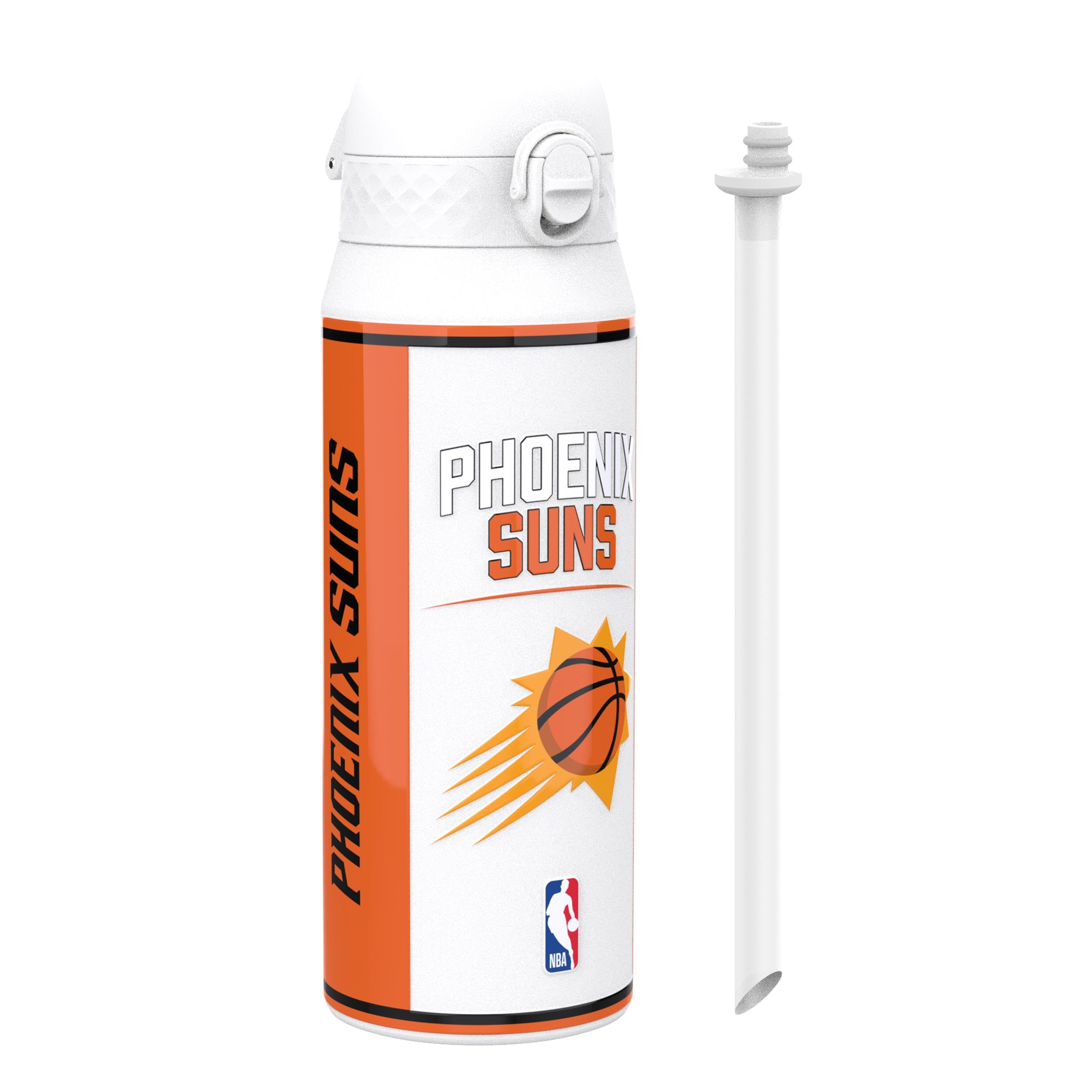 Ion8 NBA Phoenix Suns Sports Thermal Water Bottle with Removable Straw, 750ml/24oz, Leak-proof Insulated Drinking Bottle, Easy to Open, Secure Lock, Dishwasher Safe, Flip Cover, Metal Bottle