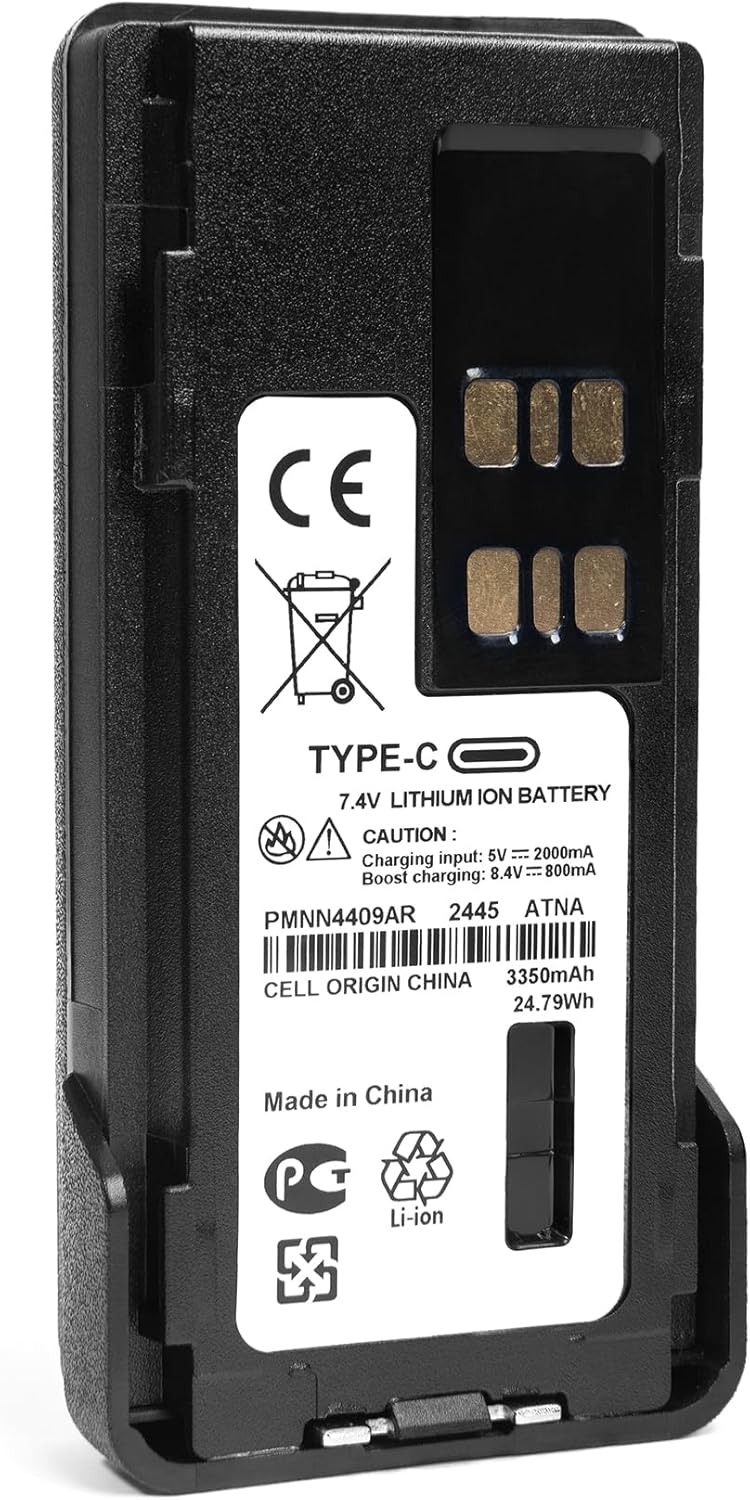 Fumei PMNN4409AR Upgrade to 3350mAh Li-ion Battery Pack with Type-C USB Charging Port Compatible with Motorola APX1000 APX3000 Two-Way Radio (Type-C)
