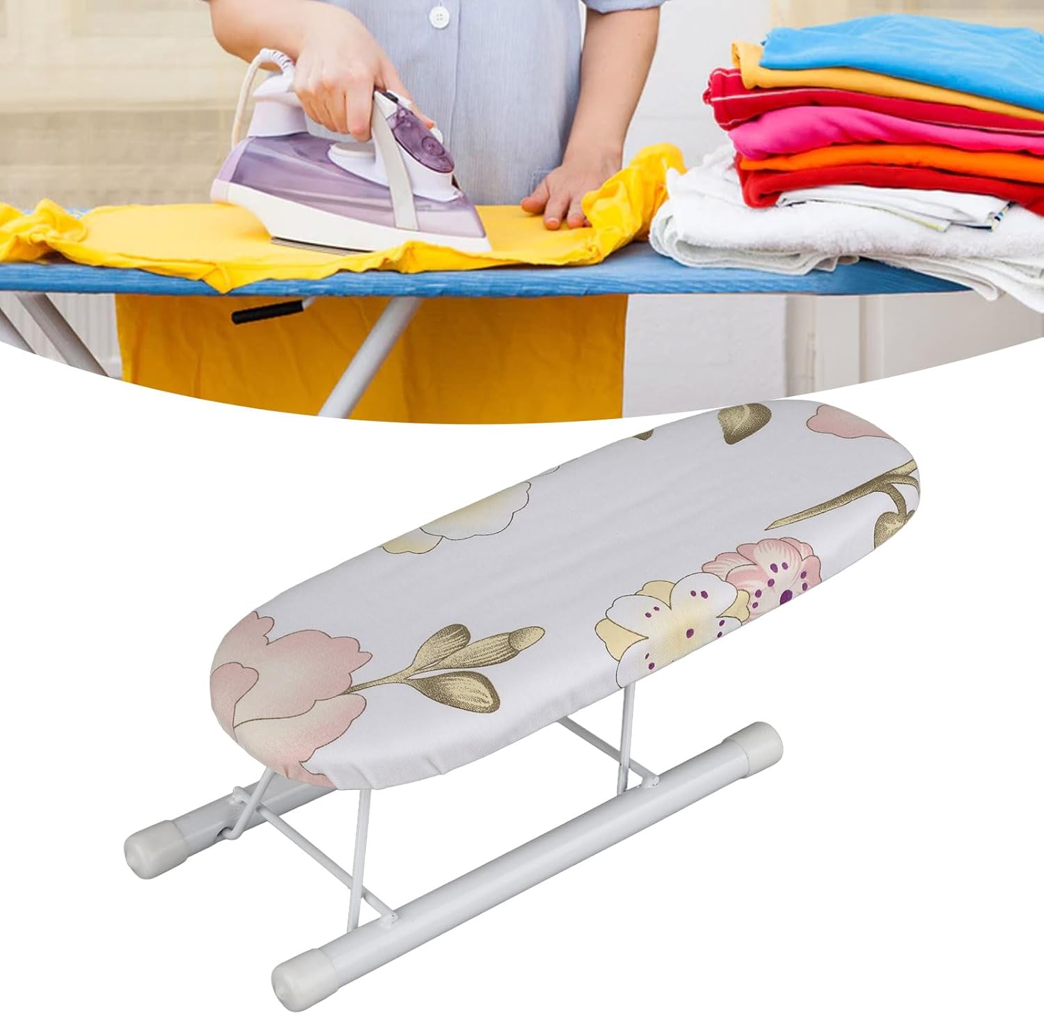 Zerodis Tabletop Ironing Board, Portable Small Ironing Board Foldable Space Saving Mini Ironing Board Mini Tabletop Ironing Board for Dorms, Laundry and Craft Room (Peony)