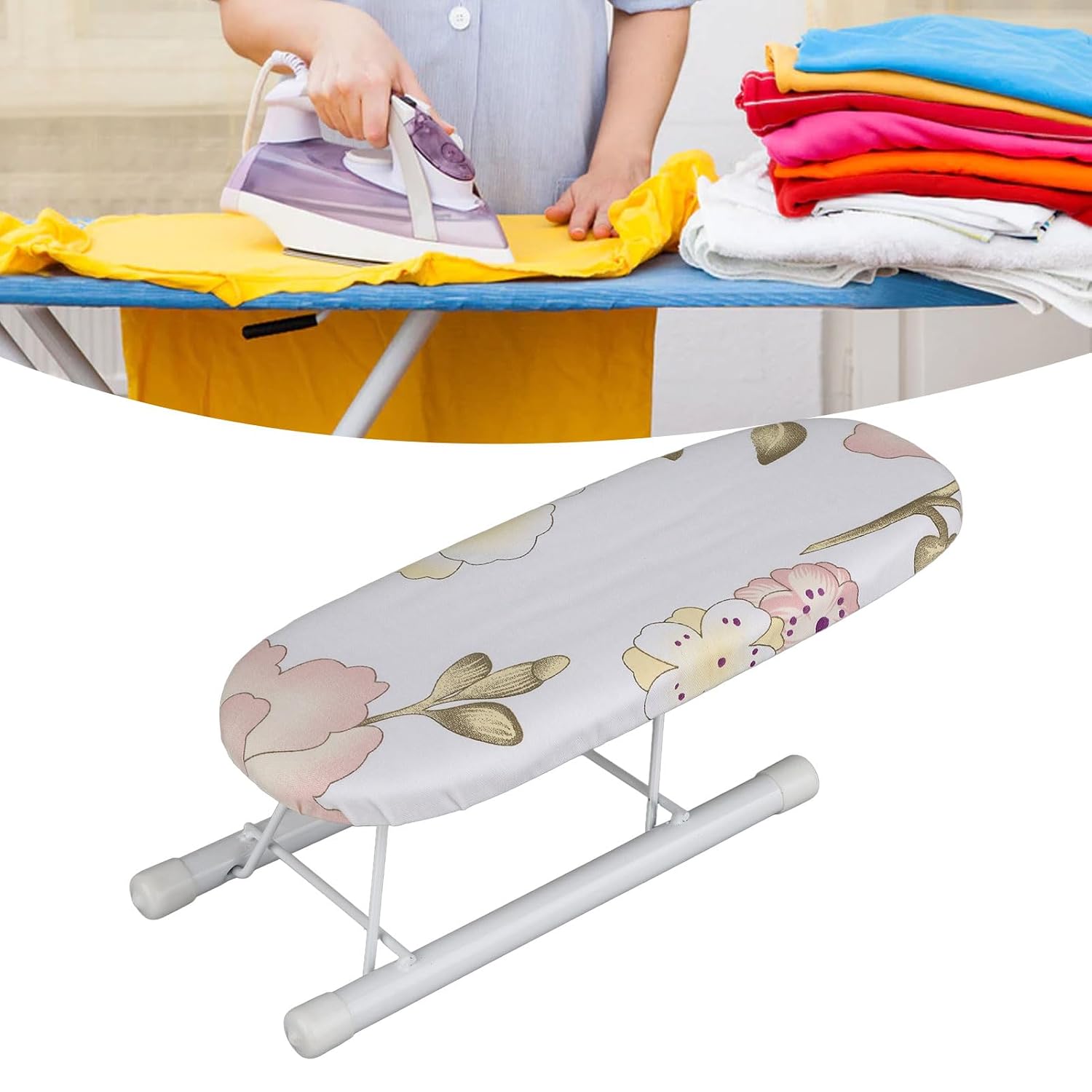 10.43 x 4.13 in Small Ironing Board for Sleeves Neckline T-Shirt Collar Cuff Underwear, Not Suitable Complete Clothing Foldable Mini Space Saving Basic Sleeve Home Travel (Peony)
