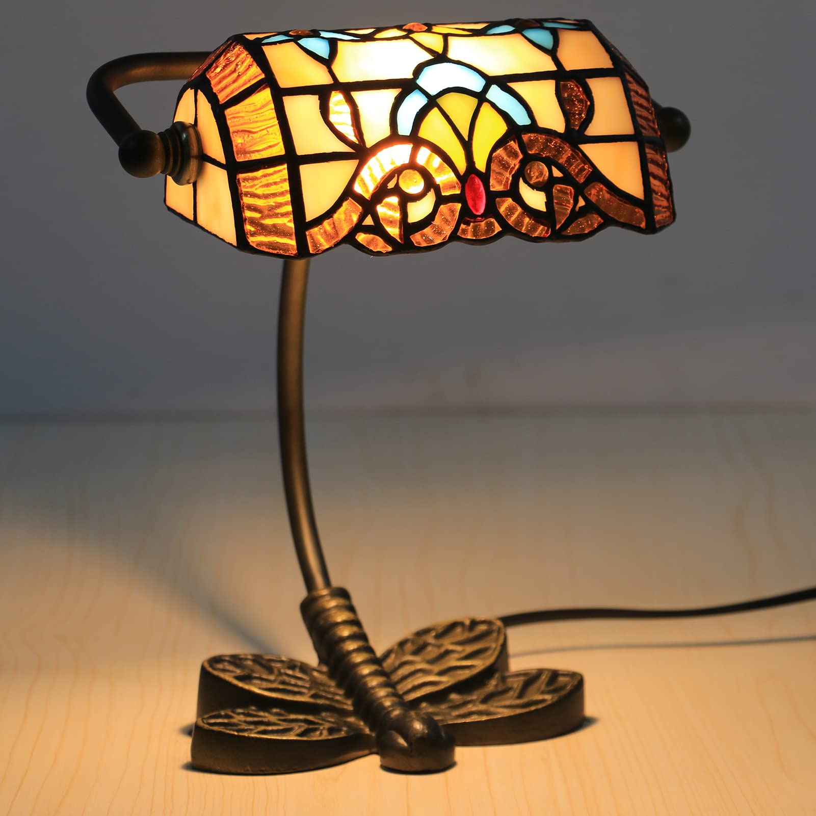 Aioneer Tiffany Style Stained Glass Lamp Retro Classic Desk Lamp With Peony Design-Weinlese