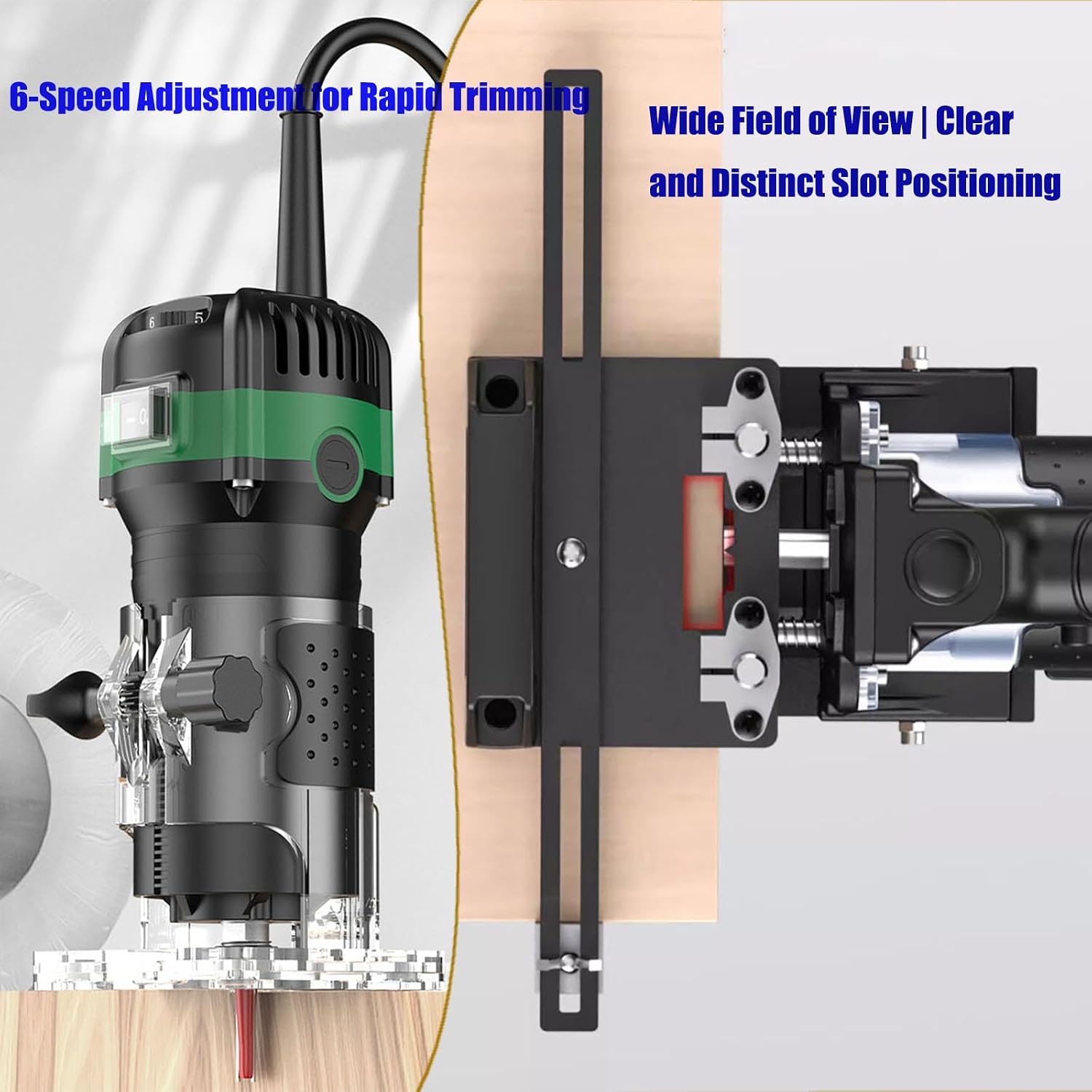 2-in-1 concealed grooving tool, trim router tenon and mortise clamp, router accessories, four-axis guide rail adjustment, woodworking milling cutter positioning tool (1, Black + trim router)