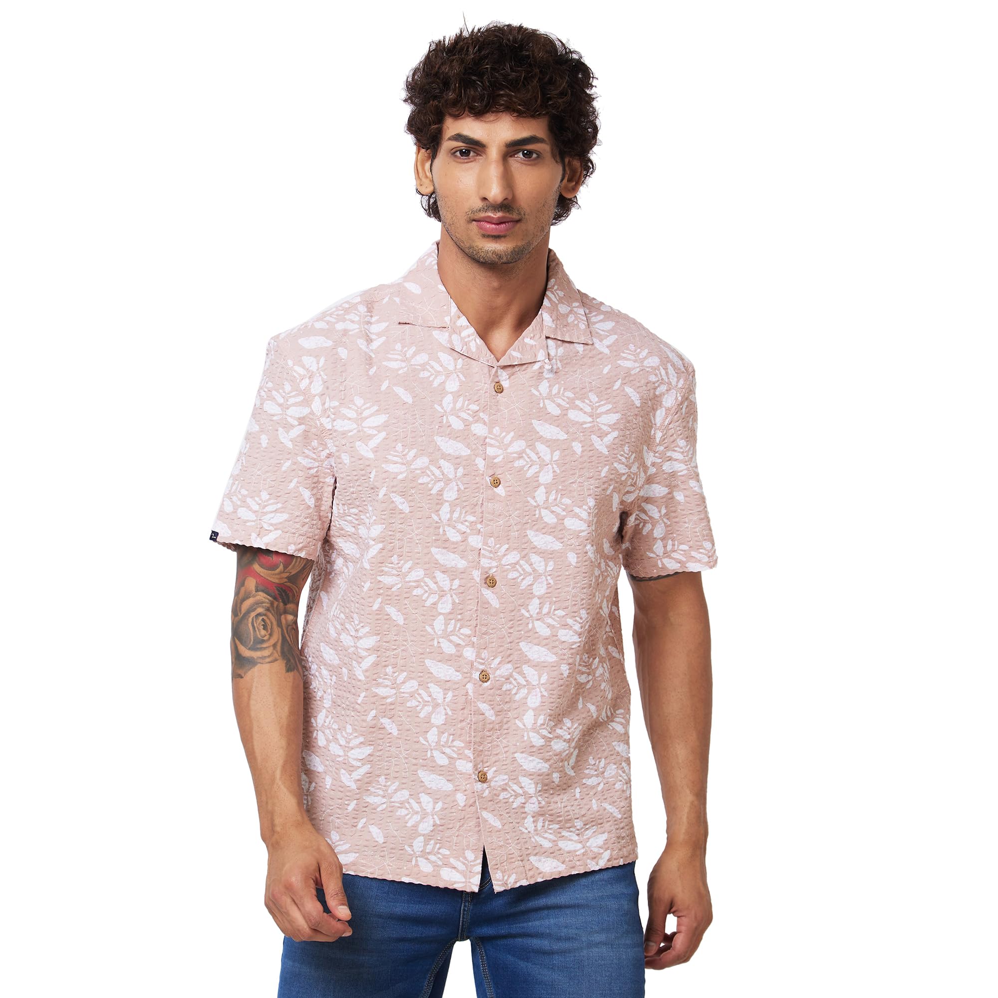 spykar Men's Relaxed Fit Cuban Collar Half Sleeve Printed Casual Shirts-picture-14