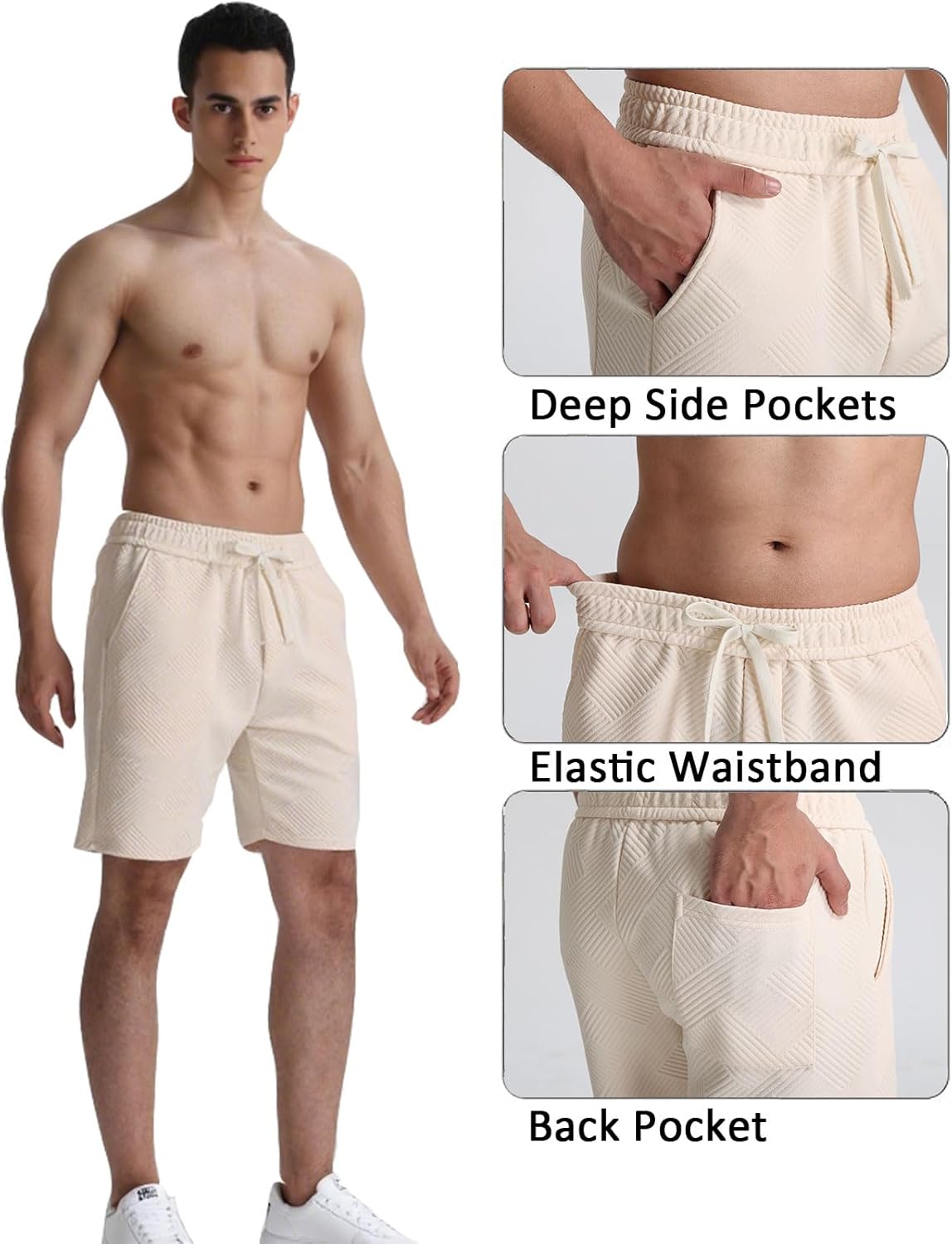 Men's Sweat Shorts Casual Sweatpant Shorts with Pockets Texture Elastic Waist Drawstring - Image 4
