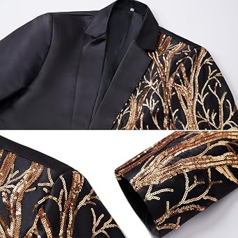 Men Sequin Pattern Slim Suit 2Pcs Blazer Trousers Outfit