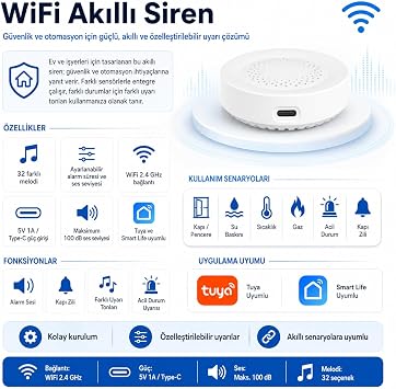 WiFi 100 Db Smart Siren Alarm (Tuya,Smart Life Compatible)