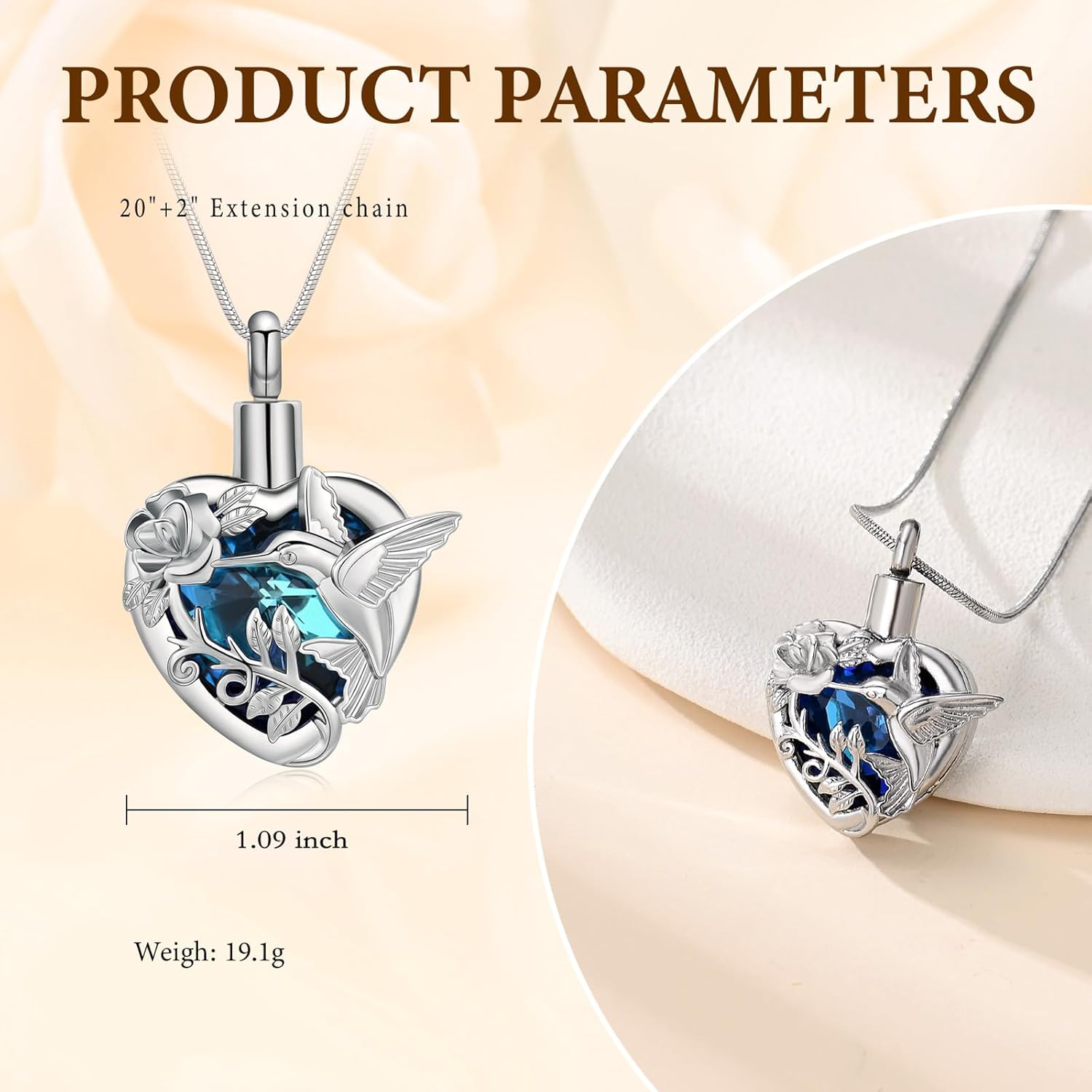 Hummingbird Cremation Jewelry Heart Urn Necklace for Human Ashes for Women Men Memorial Ashes Keepsake Pendant - Image 2