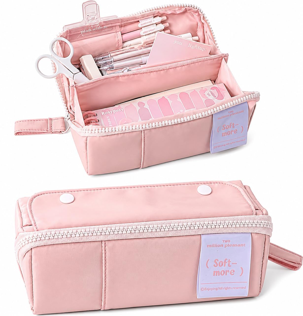 Multi-Functional Soft Pencil Case for Girls | Large Capacity Zipper Pouch with Multiple Compartments | Aesthetic Stationery Organizer for School, College & Office (New Soft More-Pink Pouch)-image-22
