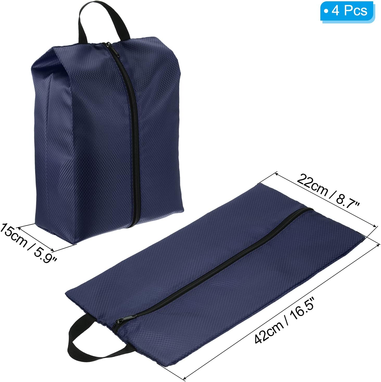 PATIKIL Shoe Bags for Travel, 4 Pack Portable Nylon Shoe Bag with Zipper Waterproof Shoe Storage Organizer for Travel Outdoor, Navy Blue