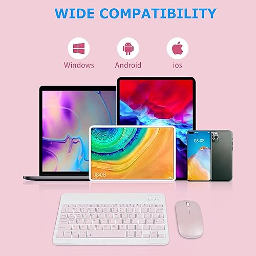 Miniatura 10 de Combo de teclado y mouse inalámbricos Bluetooth rosa, portátil, pequeña, delgada, compacta, ergonómica, de viaje, teclado inalámbrico para iPhone,