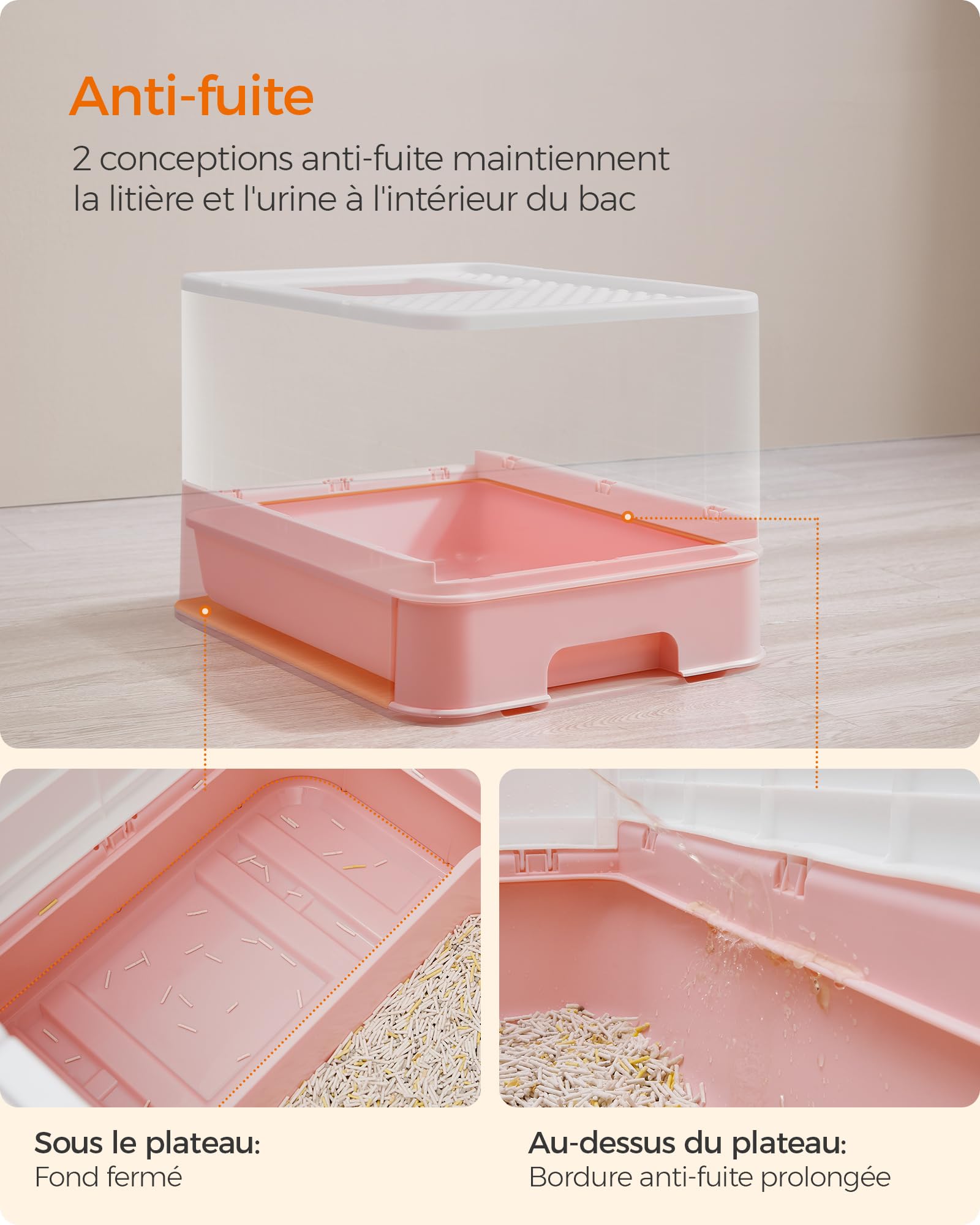Feandrea Bac à Litière Fermé pour Chat, pour Grand Chat, Capacité 15 kg | Maison de Toilette, Plateau Amovible, Pelle, Brosse, Anti-Traces, Anti-fuites, Collection BOXAL PPT001P01