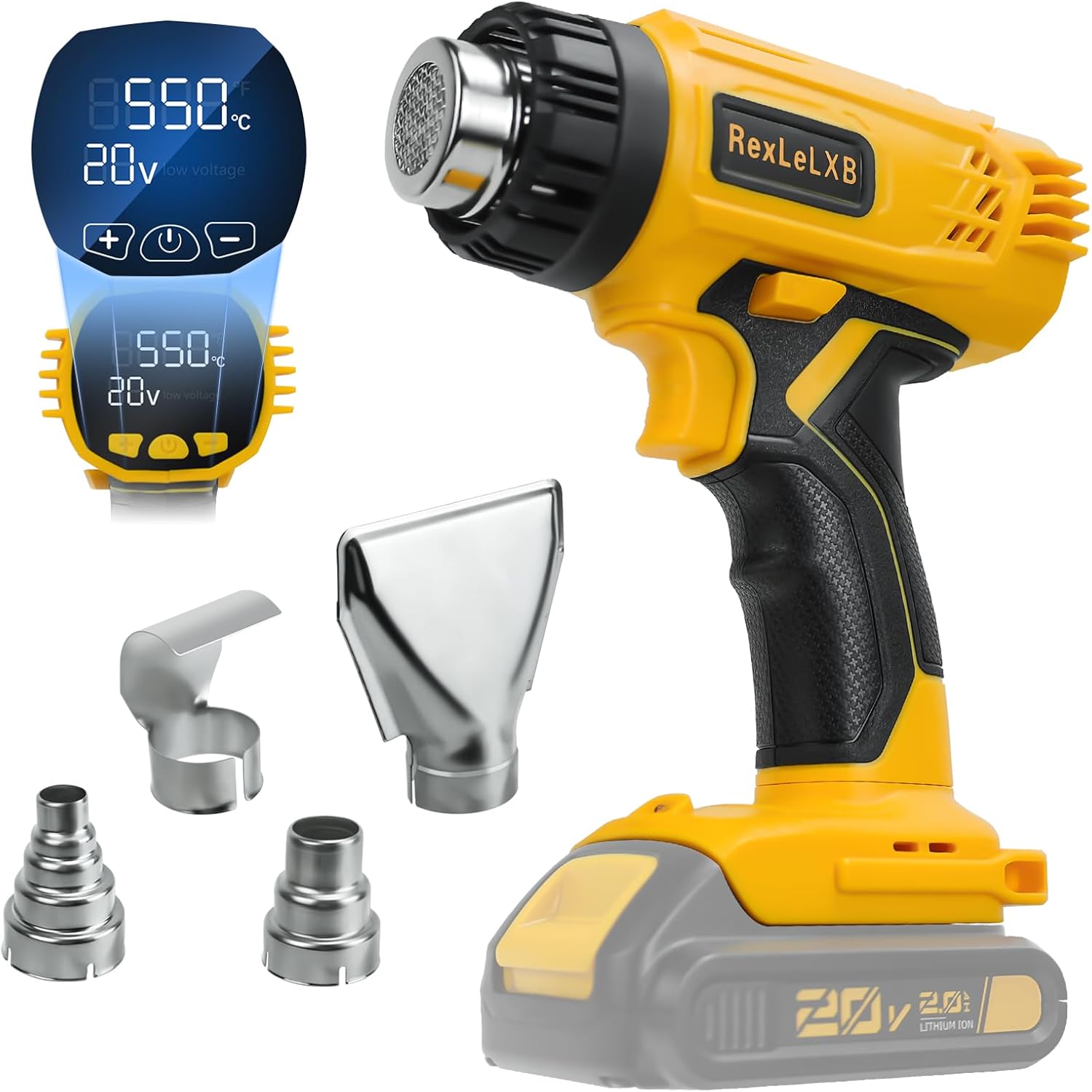 Cordless Heat Gun for DeWalt 20V Li-ion Battery, 350W Fast Heating Up to 1022℉ (550℃) Hot Air Gun Overload Protection with 4 Nozzle Attachments for Crafting, Shrink tubing, Shrink Wrap, Crafts