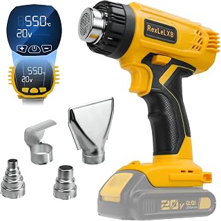 Cordless 350W Heat Gun for DeWalt 20V Li-ion Battery, Fast Heating Up to 1022℉ (550℃) Hot Air Gun Overload Protection with 4 Nozzle Attachments for Crafting, Shrink tubing, Shrink Wrap, Crafts
