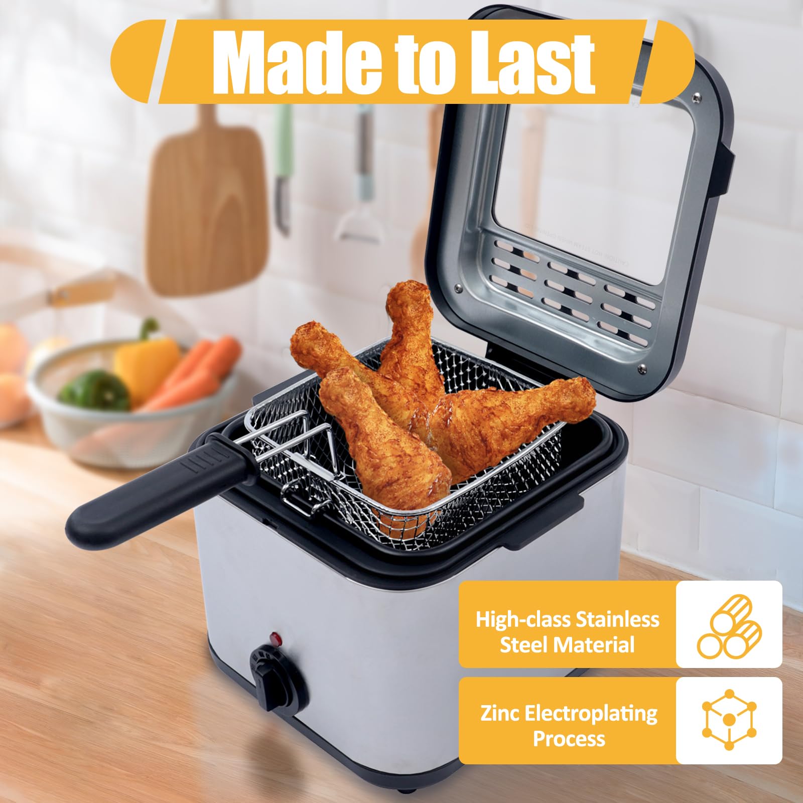 GXFCHYL 2.5 Liter Deep Fryer w/Basket Strainer,Stainless Steel Electric Fryer for Home Use,Timer Control,Adjustable Temperature,Suitable for Fried Chicken,Fish,Shrimp,French fries and Chips.