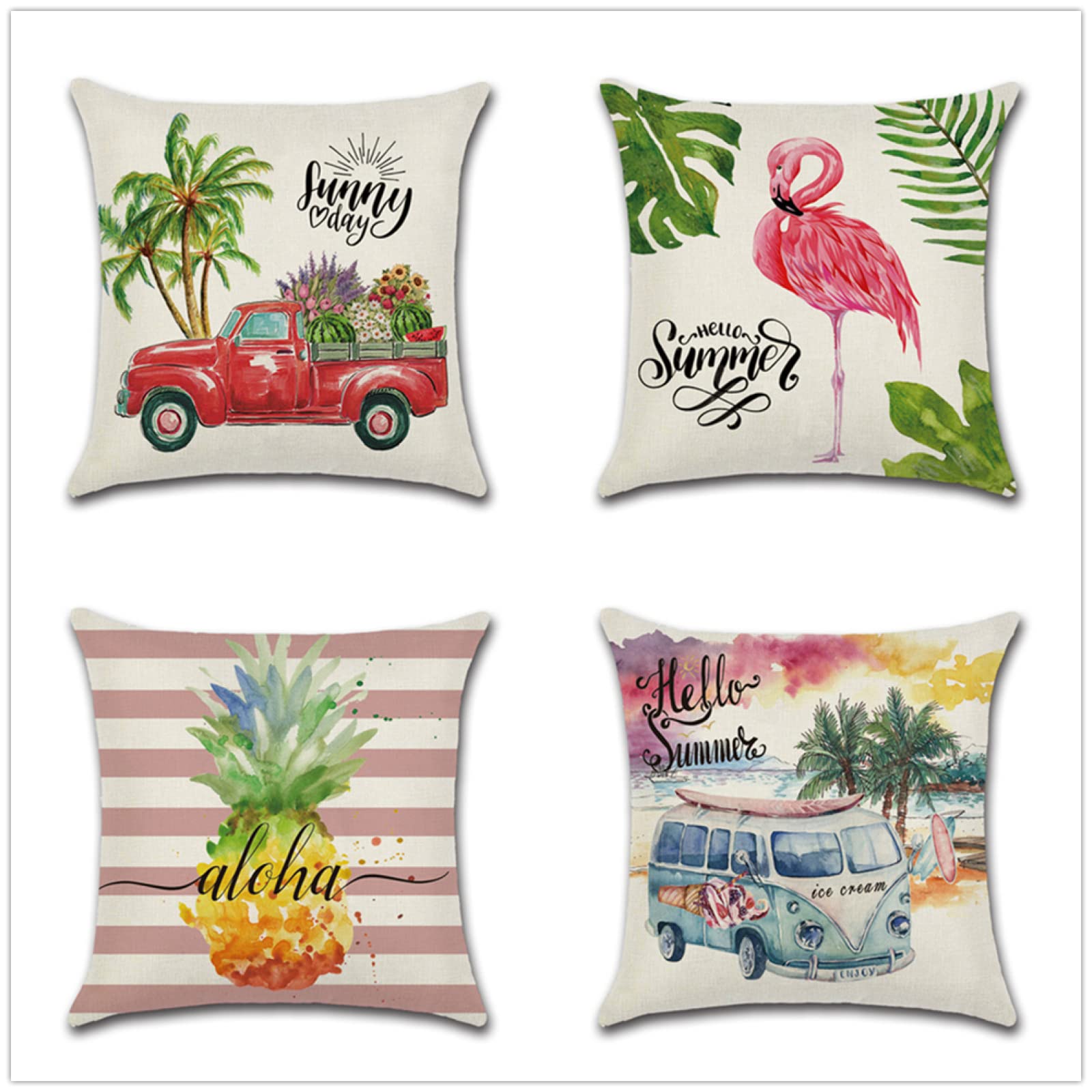 Coche DE Playa Cojines 60x60cm,Funda de Almohada de Moderna Decorativa Cojín Decorativo para Sofá,Decoración para Casa,Estampado por Ambos Lados Juego de 4 Exterior Cojines a445
