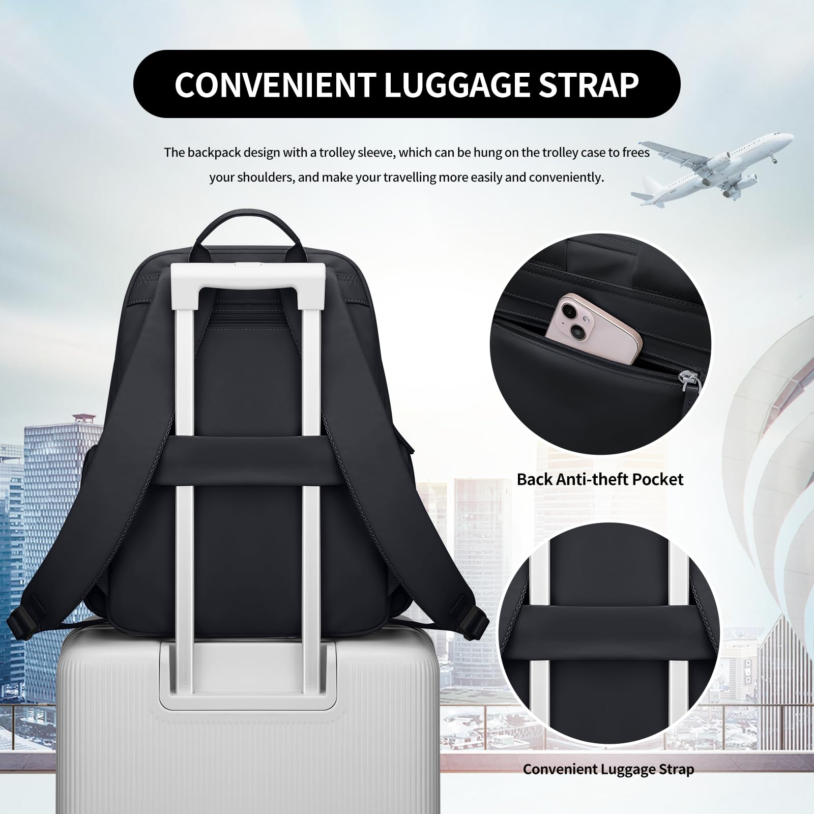 GOLF QUALITY Zaino Porta PC Donna, Impermeabile Zaino Antifurto 15,6 Pollici per Computer Zaino Multifunzionale portatile per Università, Viaggi, Lavoro, Scuola, Nero