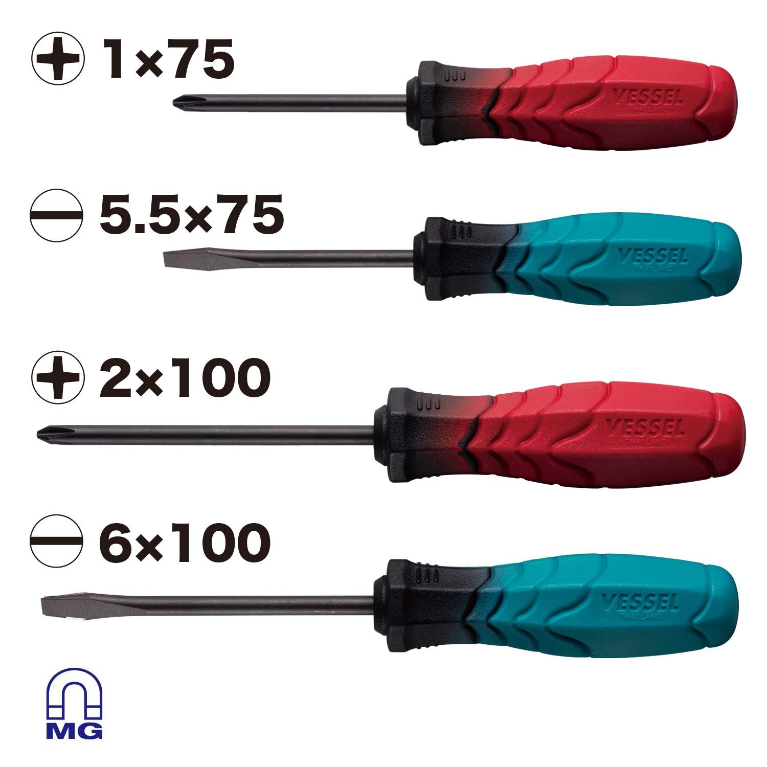 Vessel 400A-4PS Screwdriver Set, Set of 4, Vinyl Pouch Included